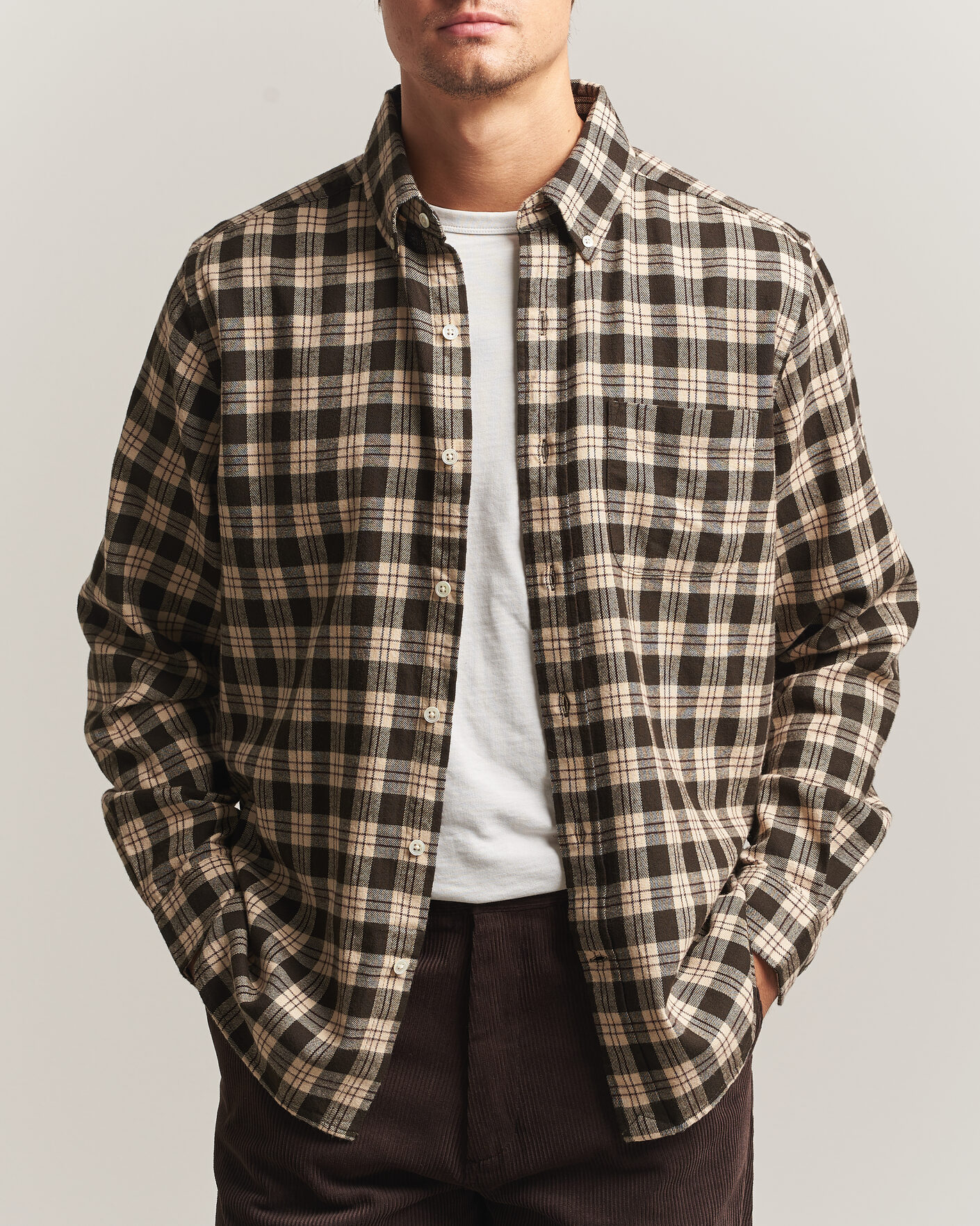 Uomini | Camicie | A Day's March | Classic Checked Flannel Shirt Brown/Sand