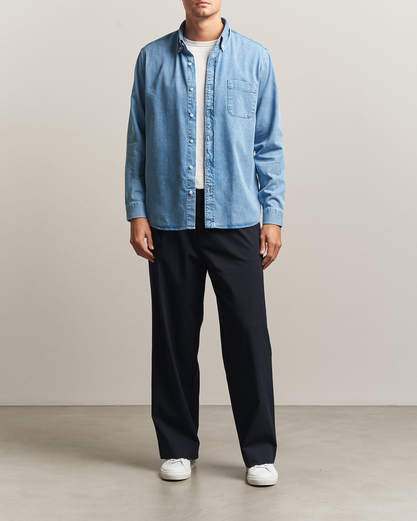 Uomini | Camicie | A Day's March | Original Button Down Denim Shirt Light Blue