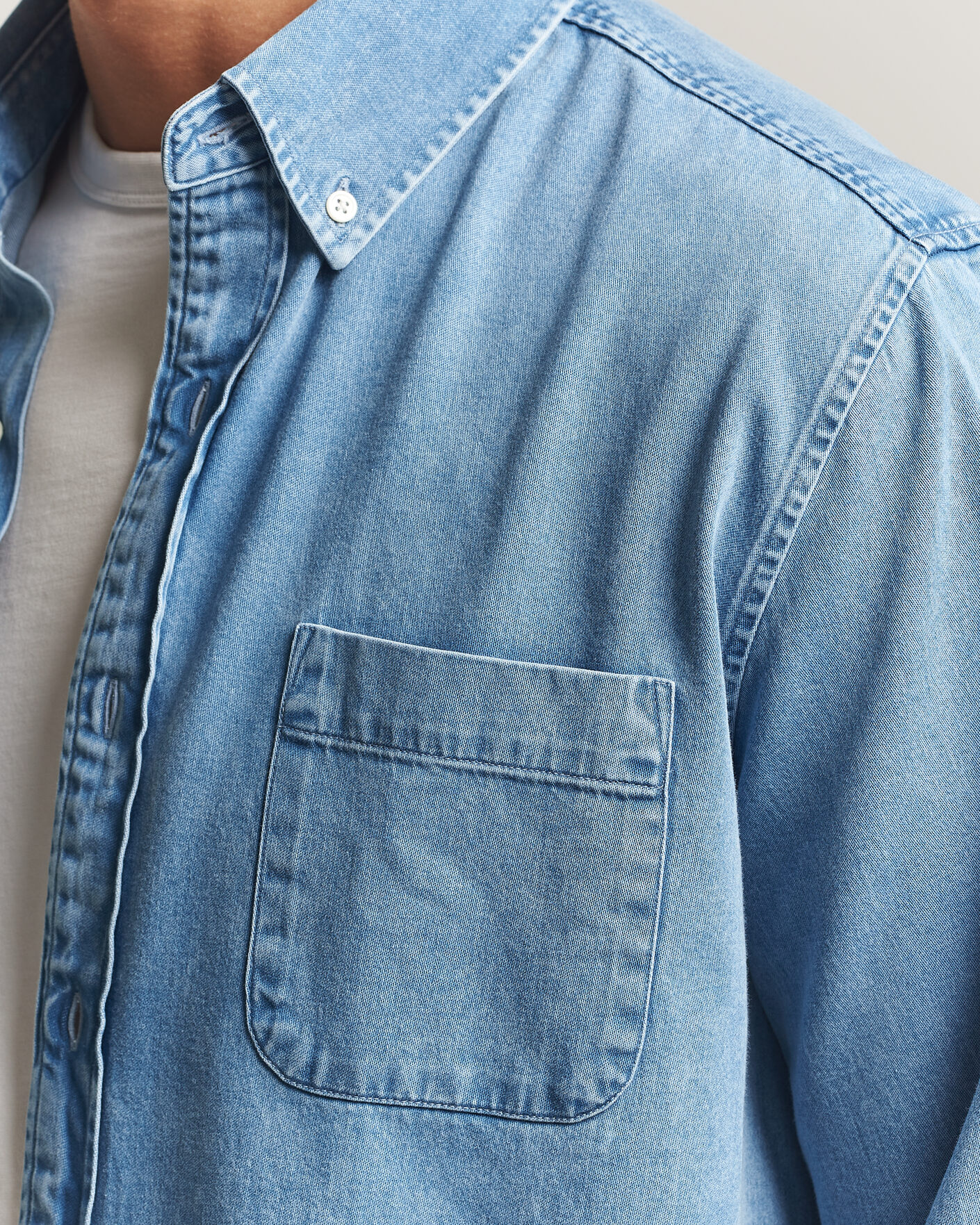 Uomini | Camicie | A Day's March | Original Button Down Denim Shirt Light Blue