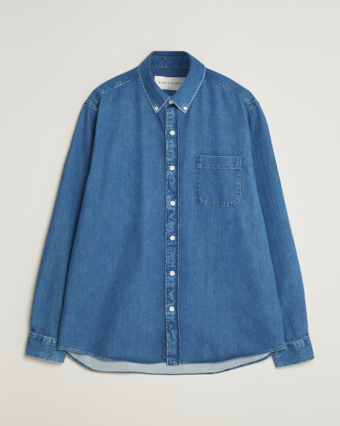 Uomini | Camicie | A Day's March | Original Button Down Denim Shirt Mid Blue