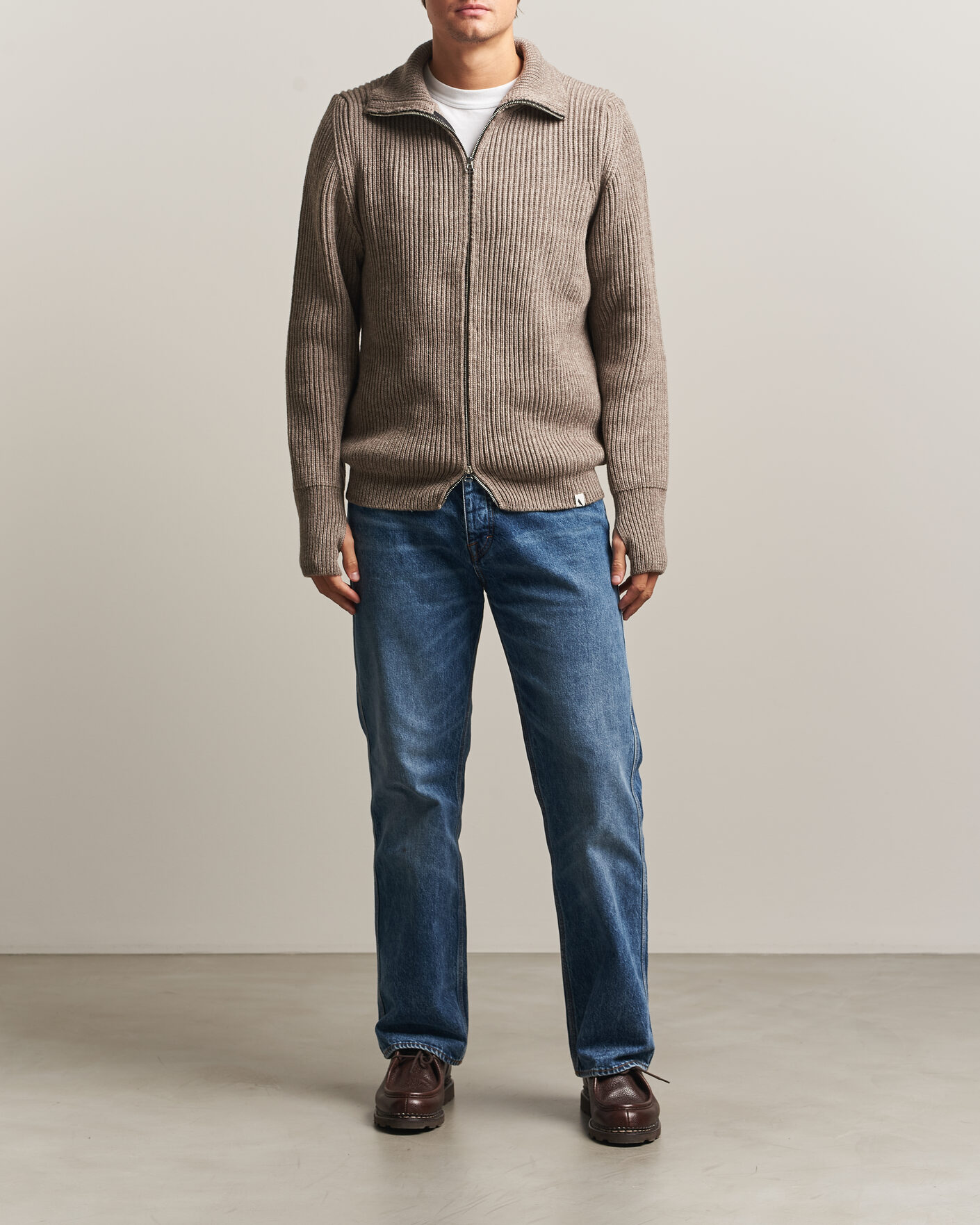 Uomini | Maglieria | Peregrine | Fisherman Merino Zip Cardigan Light Brown