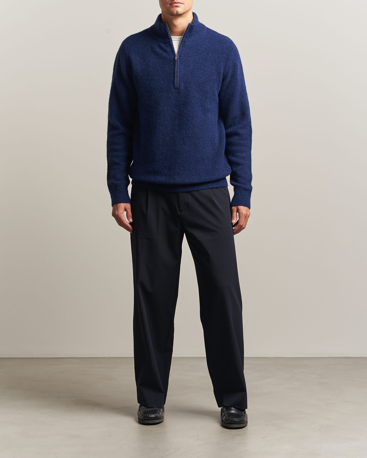 Uomini | Maglieria | Filippa K | Andrew Yak Knitted Half Zip Deep Blue