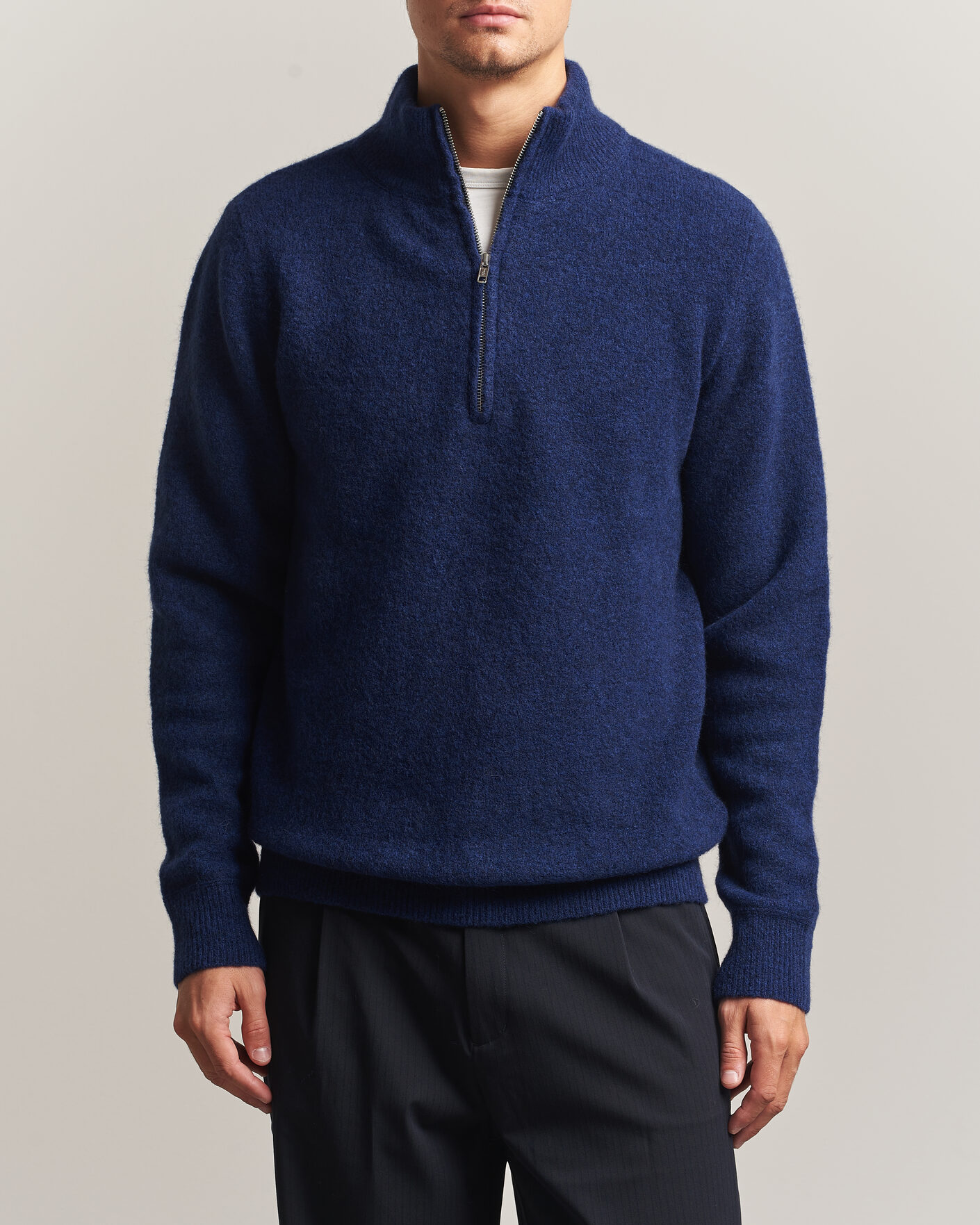 Uomini | Maglieria | Filippa K | Andrew Yak Knitted Half Zip Deep Blue