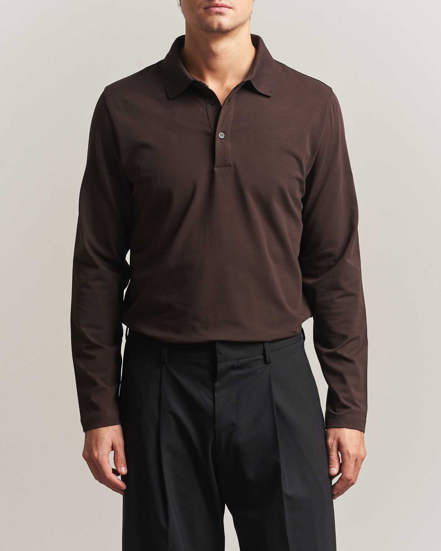 Uomini | Polo | Filippa K | Luke Lycra Polo Shirt Dark Chocolate