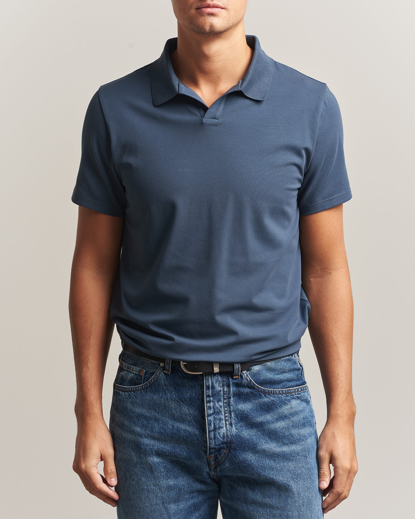 Uomini | Polo | Filippa K | Soft Lycra Polo T-Shirt Stone Blue