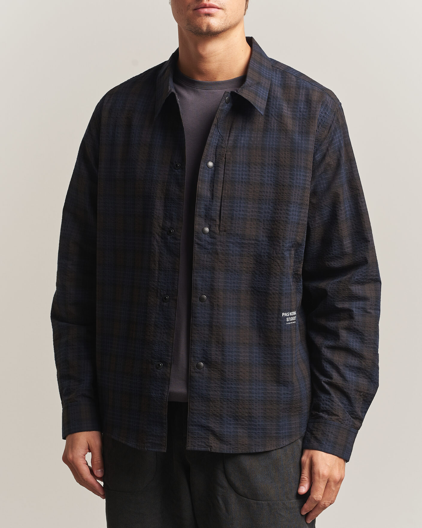 Uomini | Camicie | Pas Normal Studios | Off-Race Seersucker Shirt Dark Navy