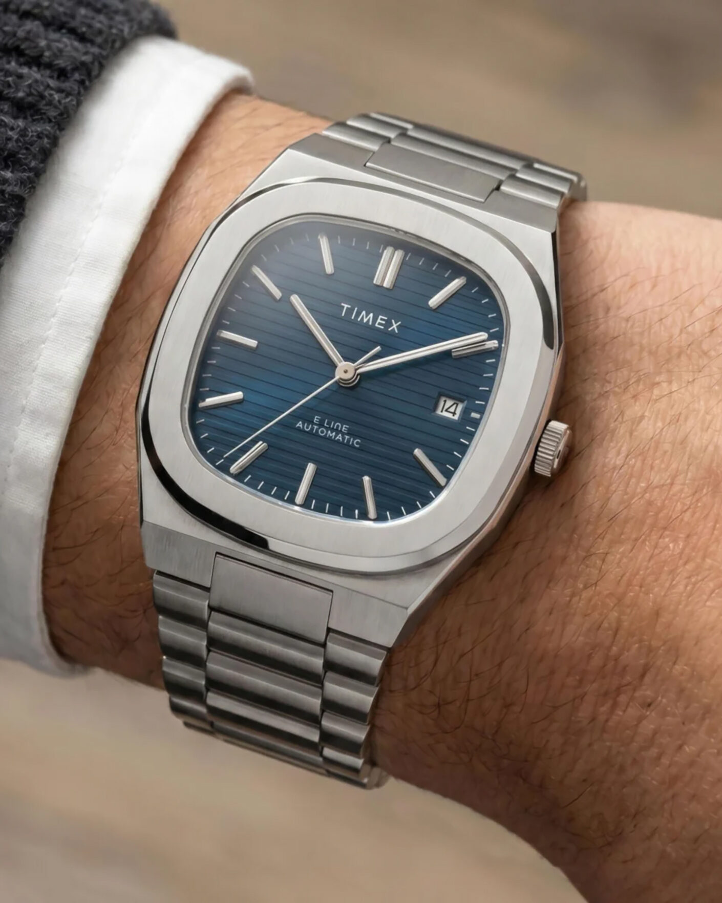 Uomini | Timex Automatic E Line Stainless Steel 38mm Dark Blue Dial | Timex | Automatic E Line Stainless Steel 38mm Dark Blue Dial