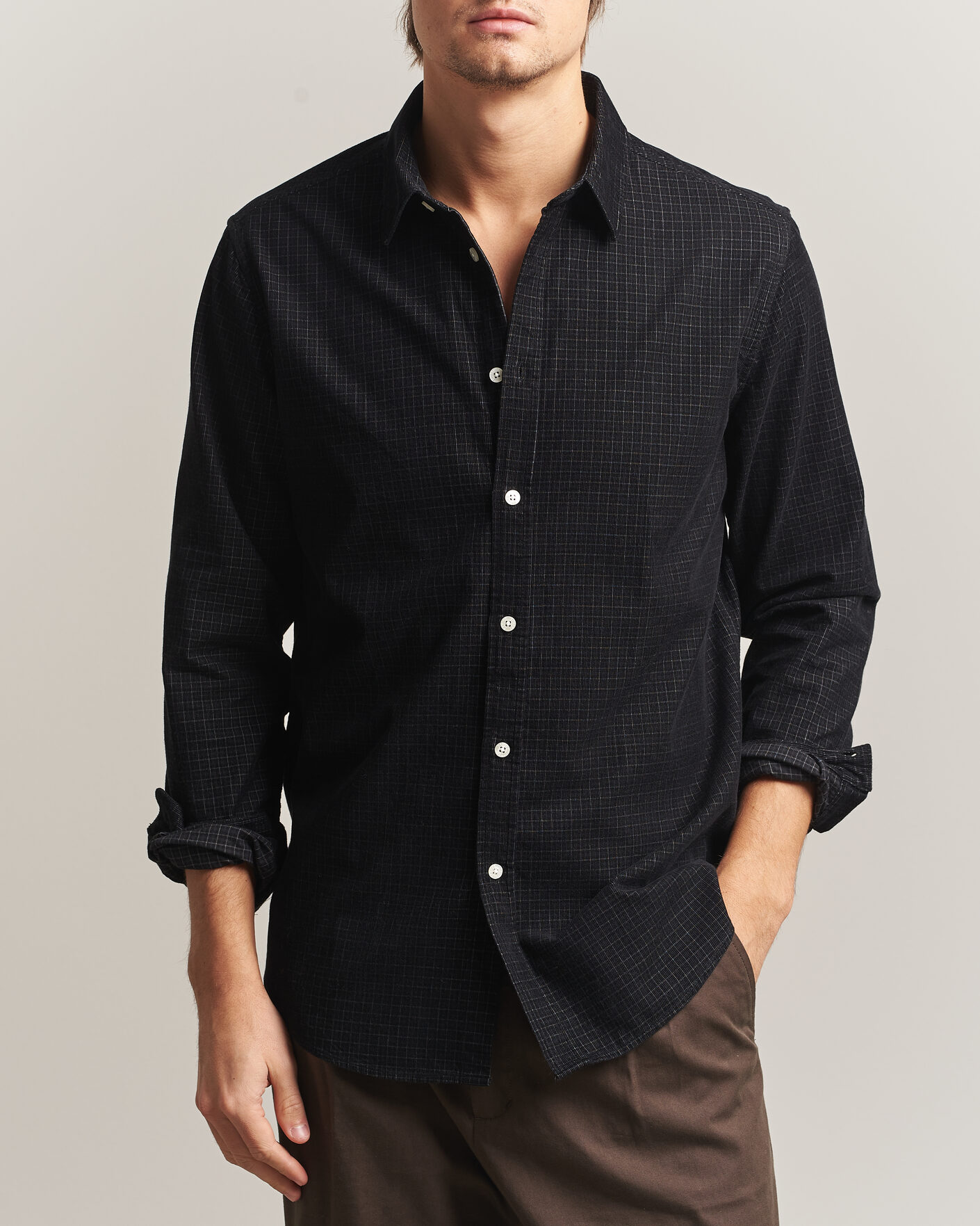 Uomini | Camicie | Samsøe Samsøe | Liam Baby Cord Checked Shirt Black