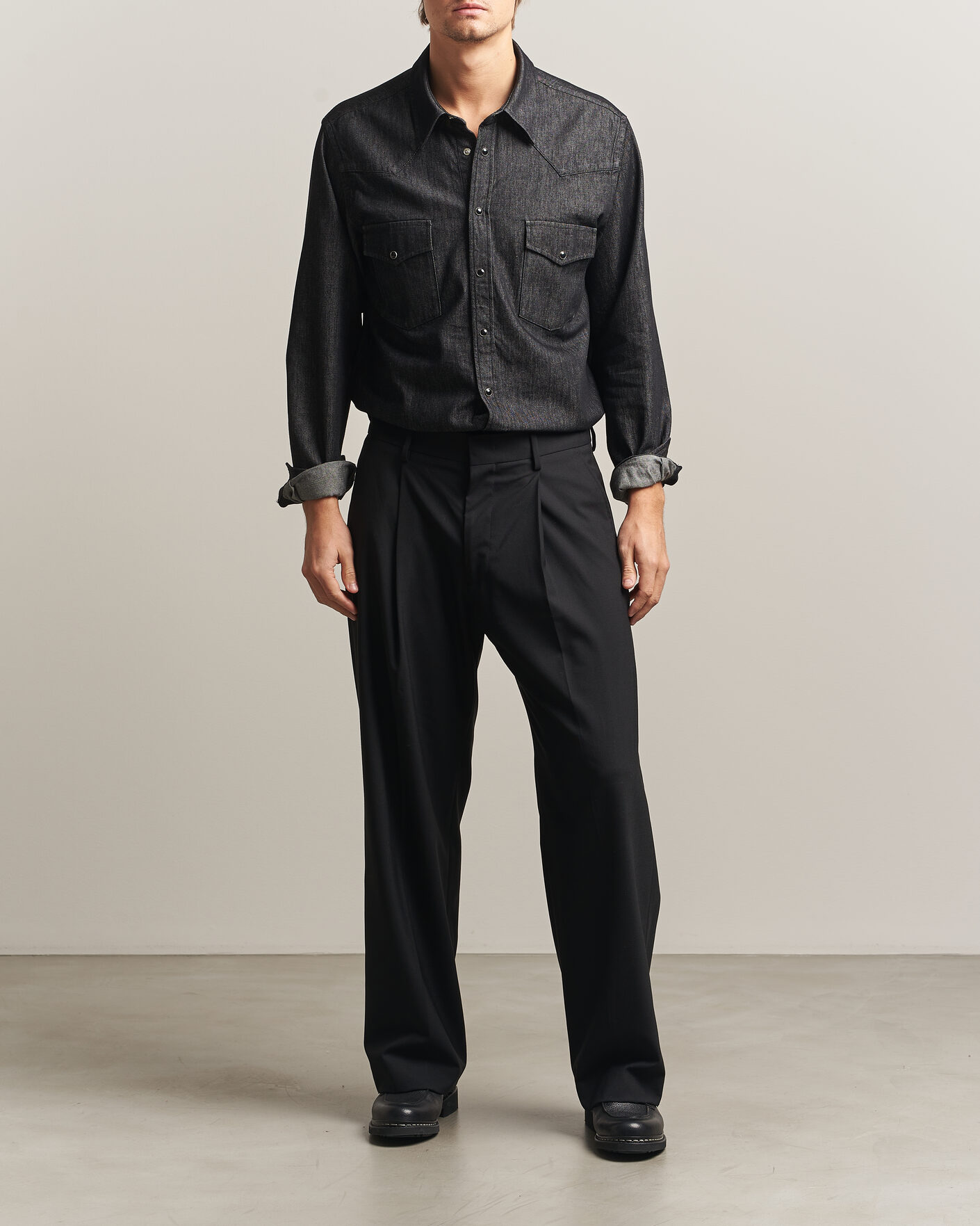 Uomini | Camicie | Oscar Jacobson | Straight Fit Western Shirt Dark Grey