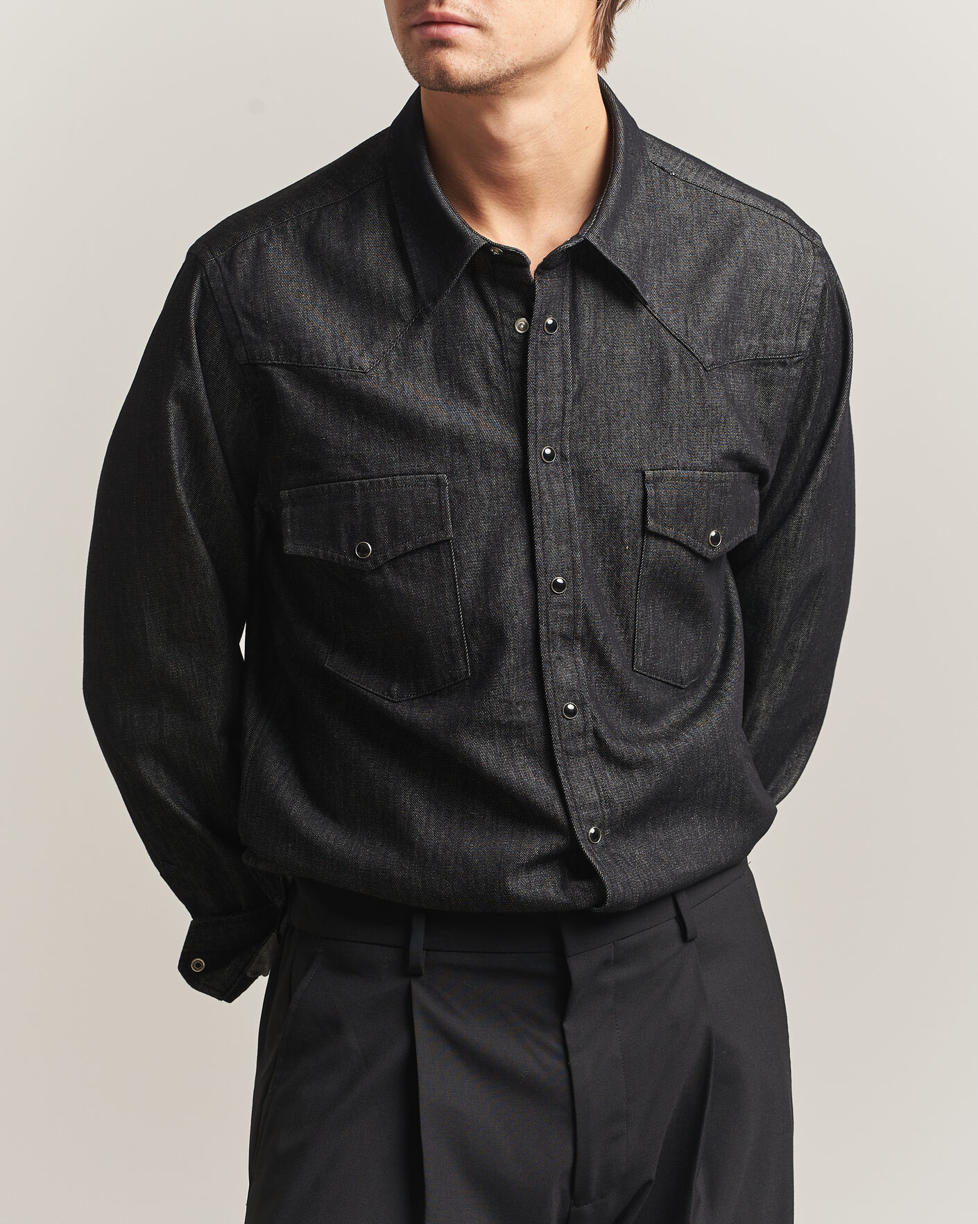 Uomini | Camicie | Oscar Jacobson | Straight Fit Western Shirt Dark Grey
