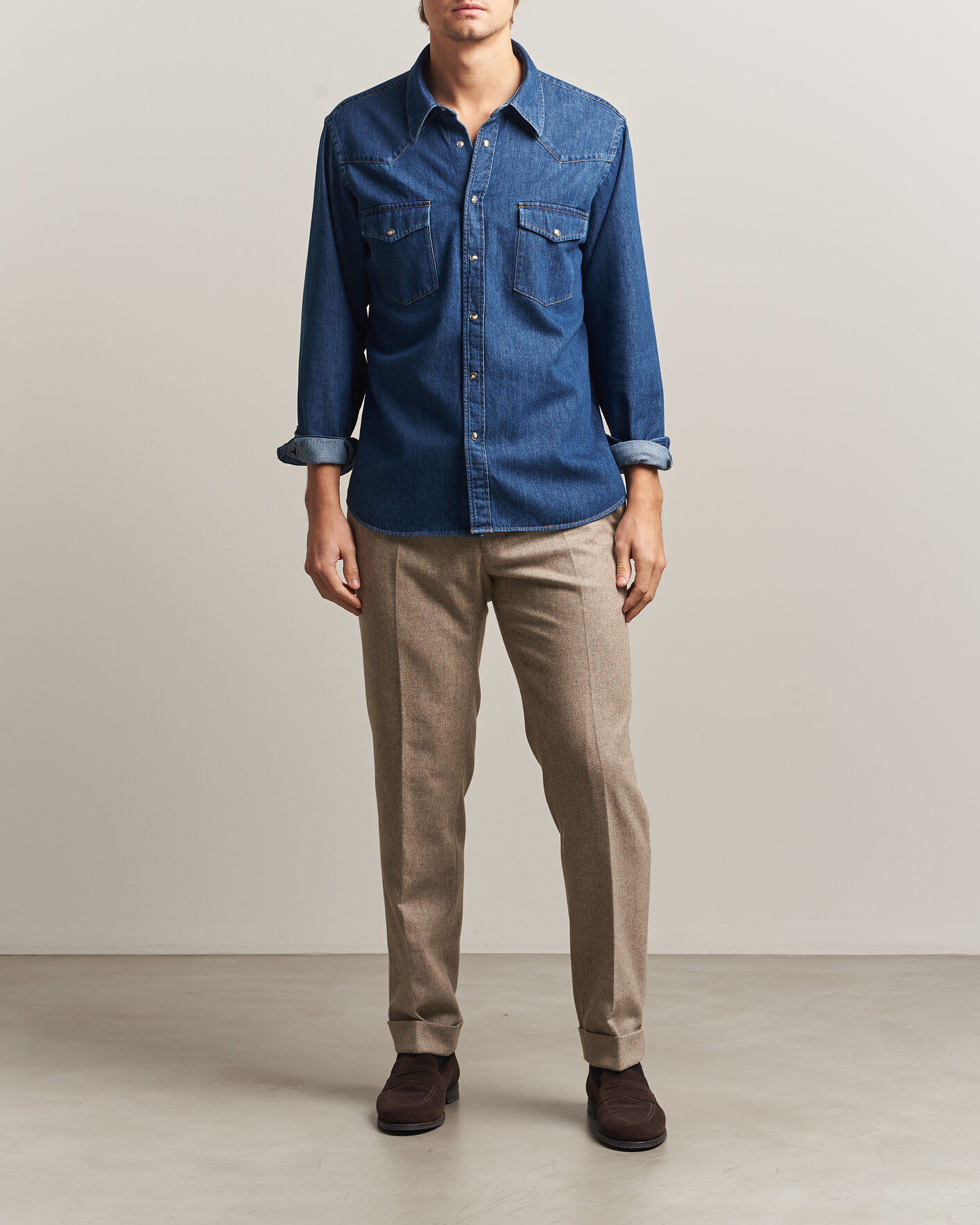 Uomini | Camicie | Oscar Jacobson | Straight Fit Western Shirt Blue