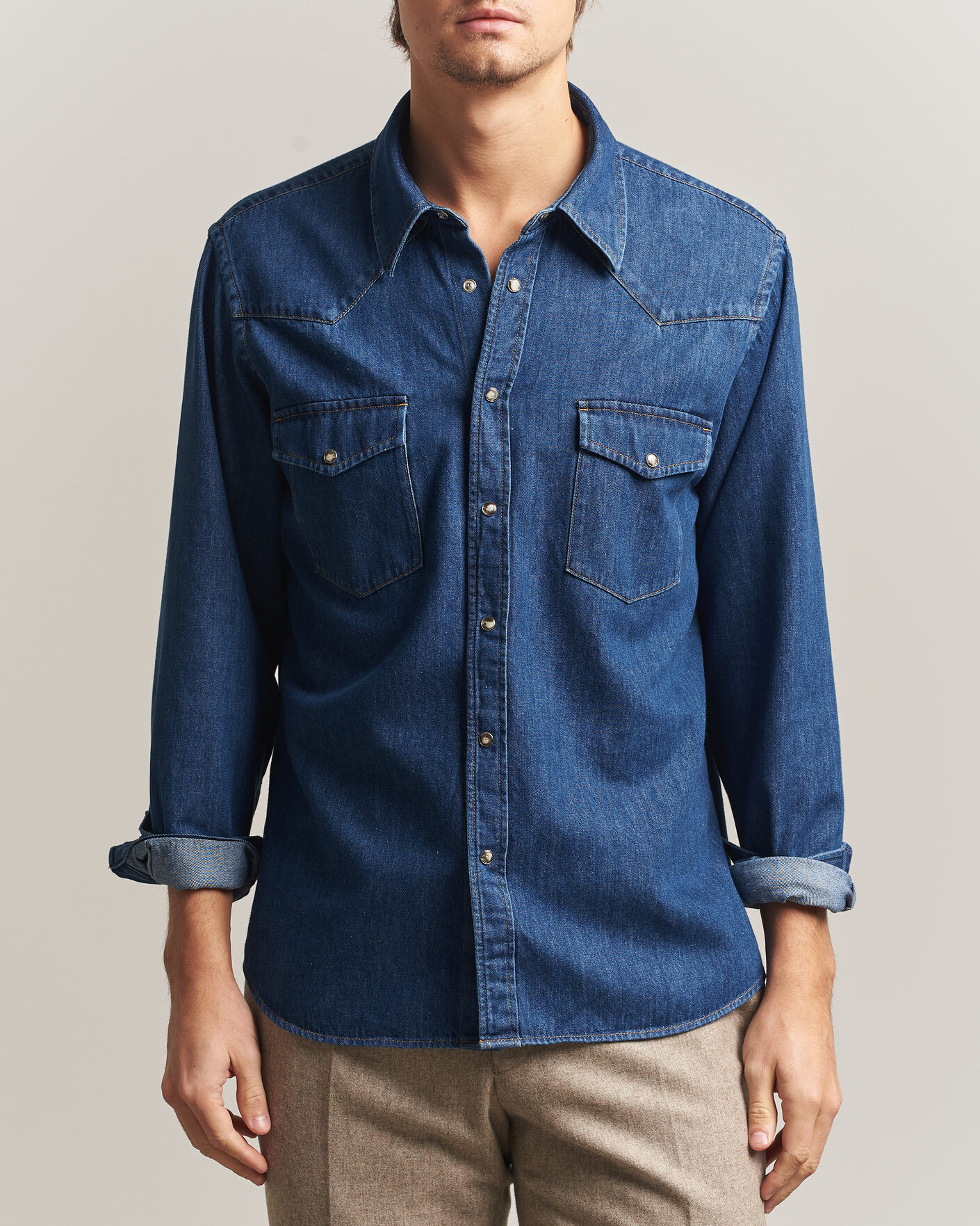 Uomini | Camicie | Oscar Jacobson | Straight Fit Western Shirt Blue