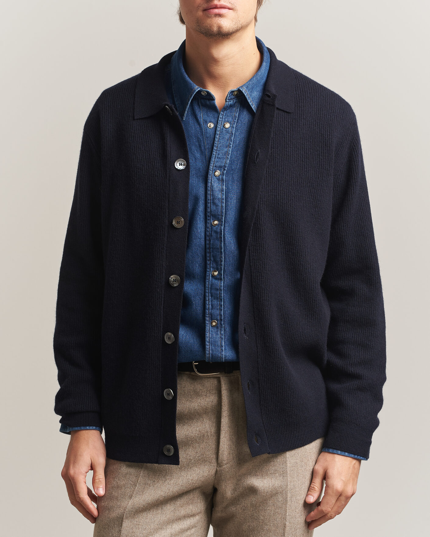 Uomini | Maglieria | Oscar Jacobson | Federico Wool/Cashmere Cardigan Navy