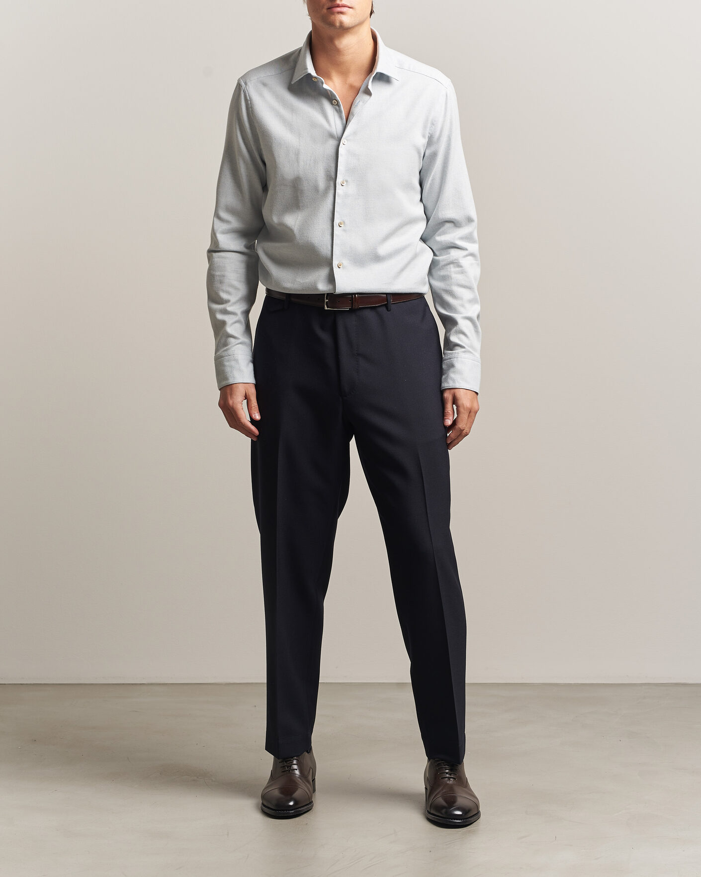 Uomini | Camicie | Stenströms | Slimline Flannel Shirt Light Blue