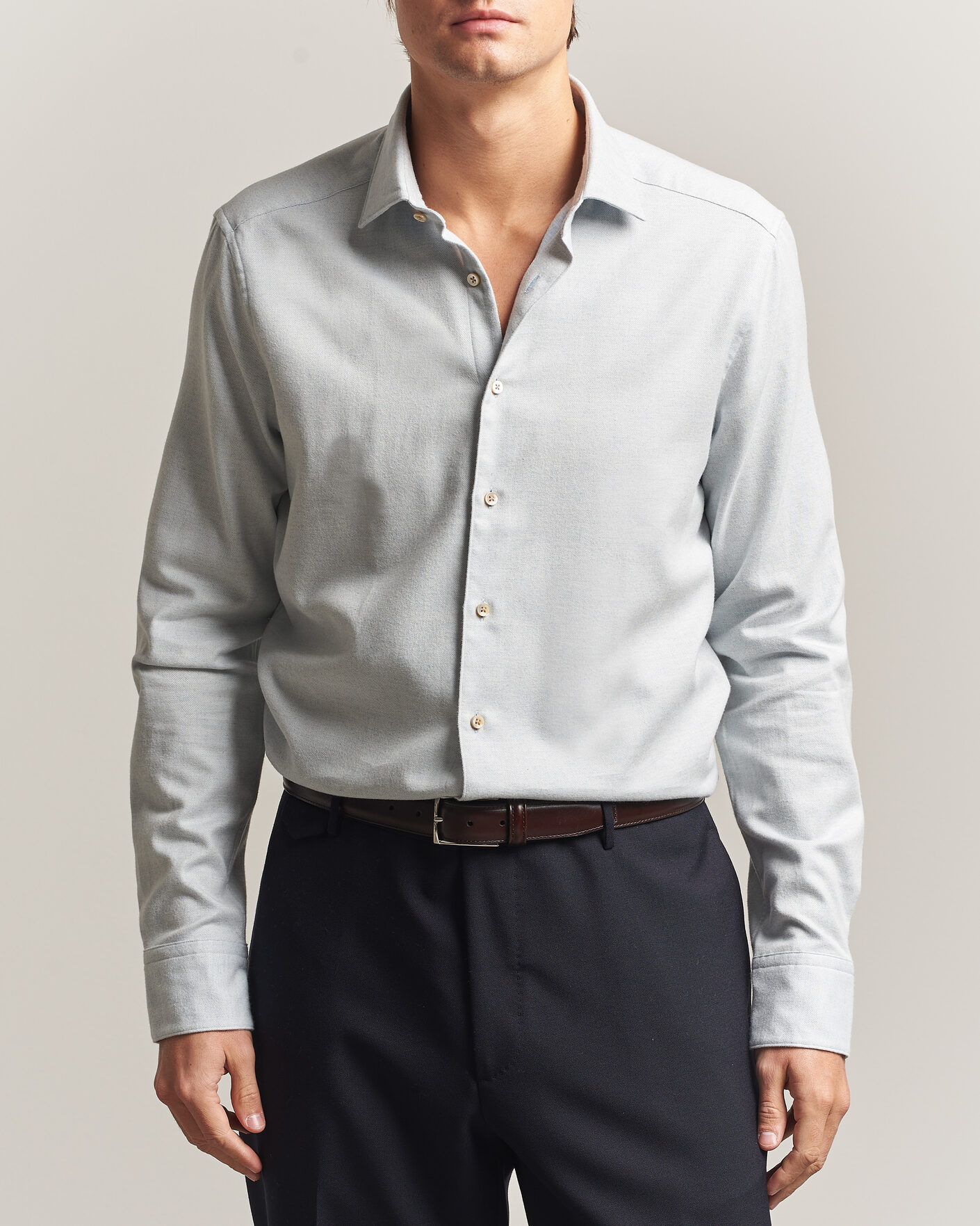 Uomini | Camicie | Stenströms | Slimline Flannel Shirt Light Blue