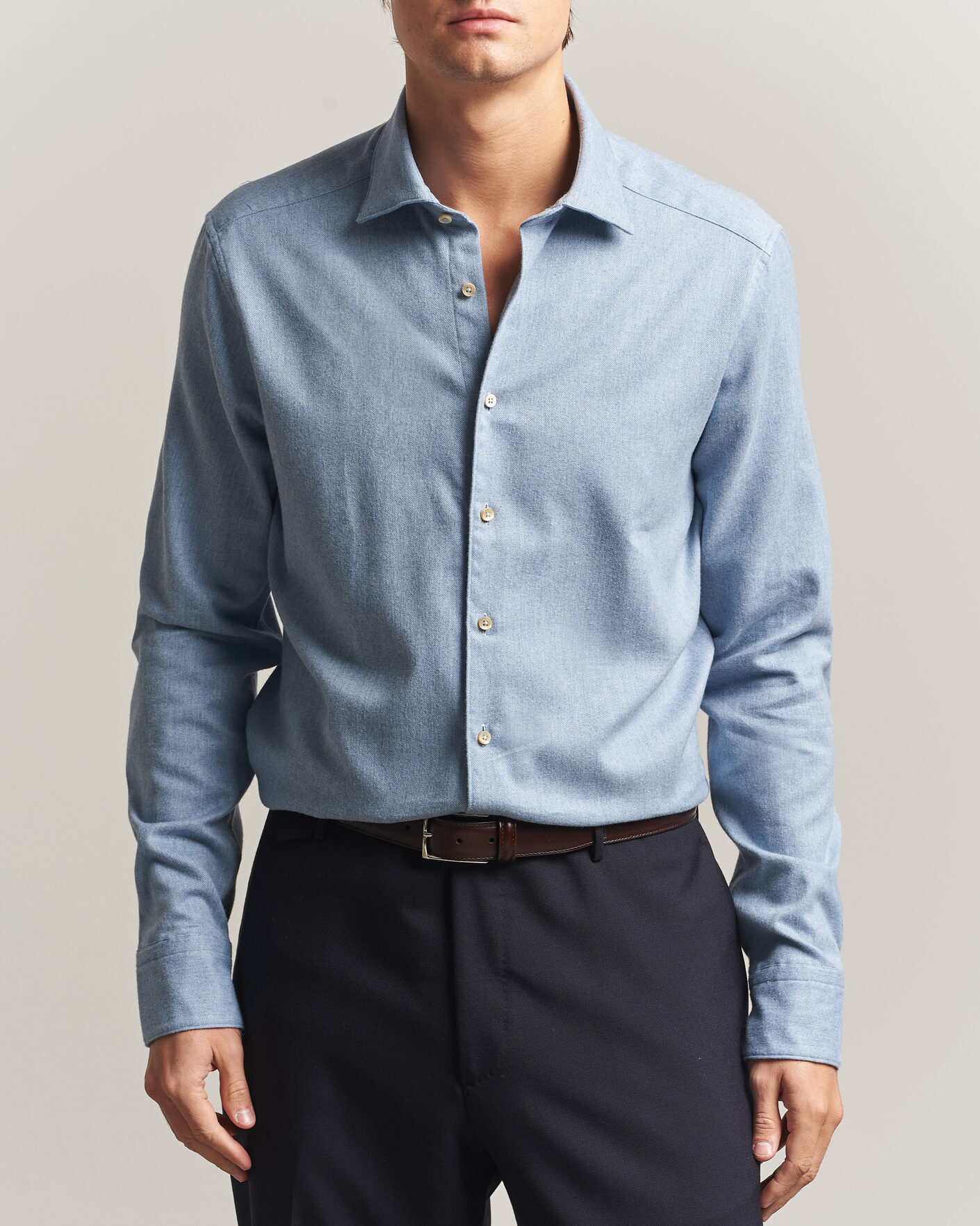 Uomini | Camicie | Stenströms | Slimline Flannel Shirt Blue