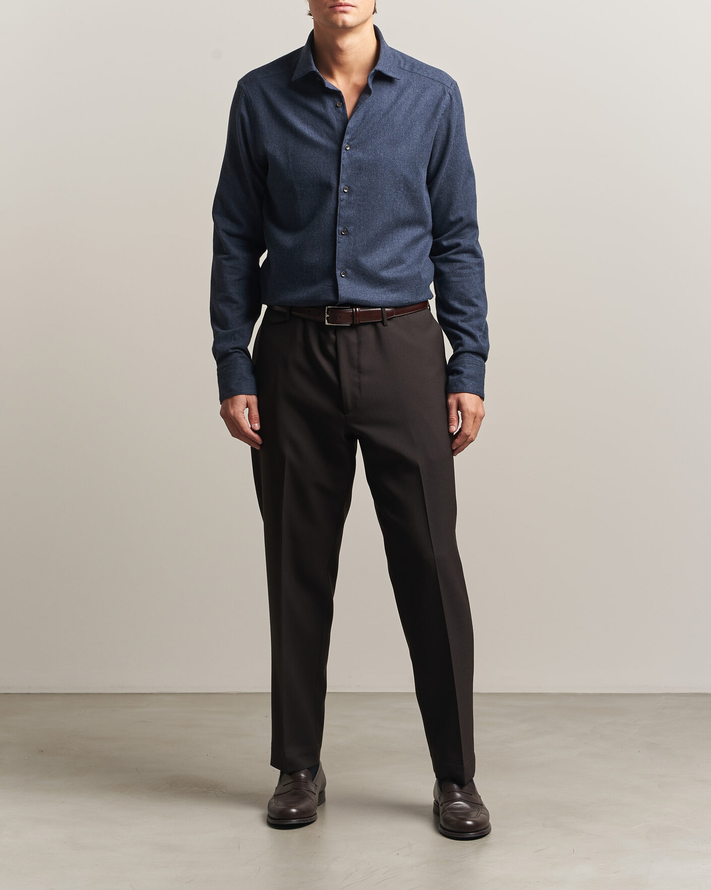 Uomini | Camicie | Stenströms | Slimline Flannel Shirt Navy