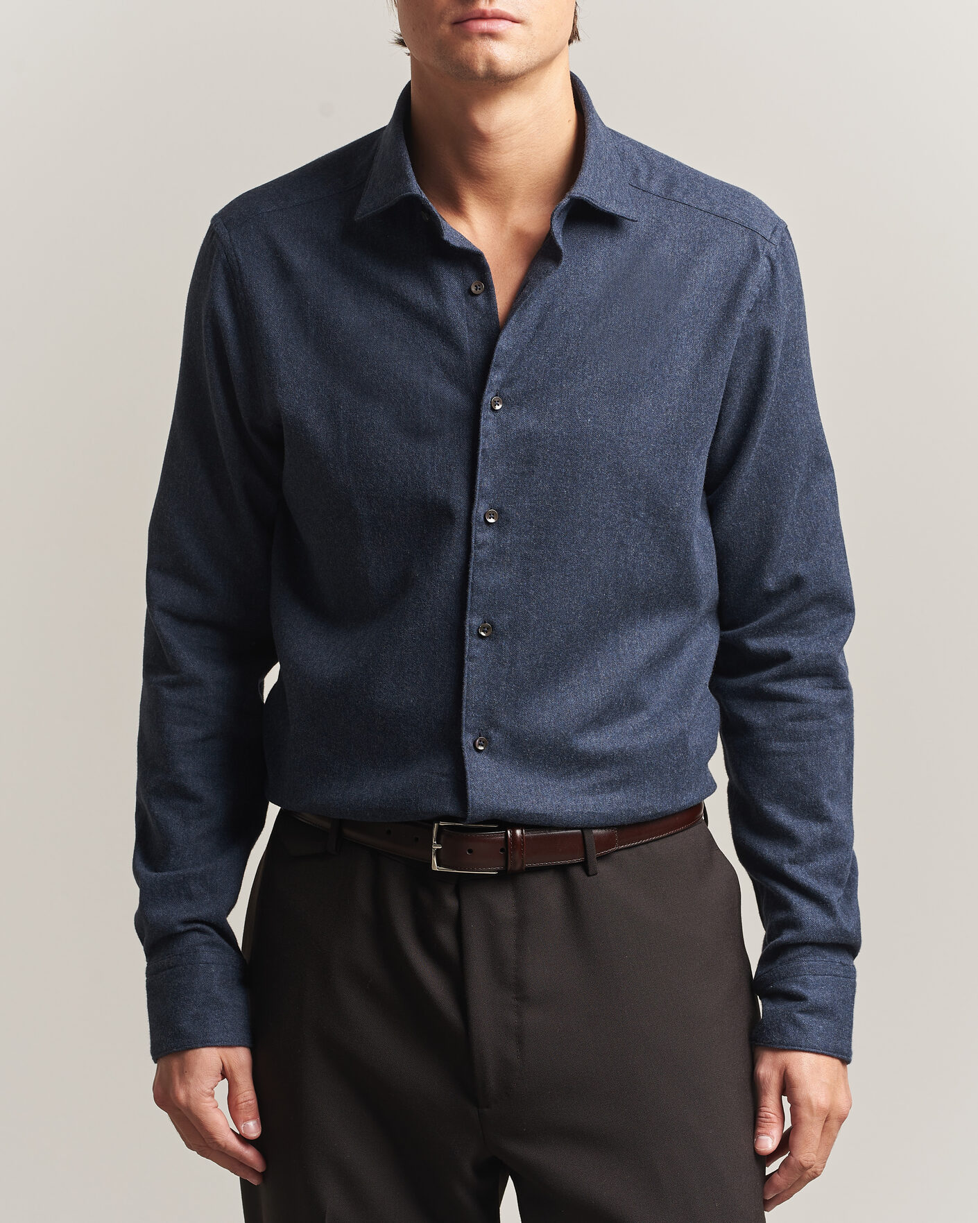 Uomini | Camicie | Stenströms | Slimline Flannel Shirt Navy