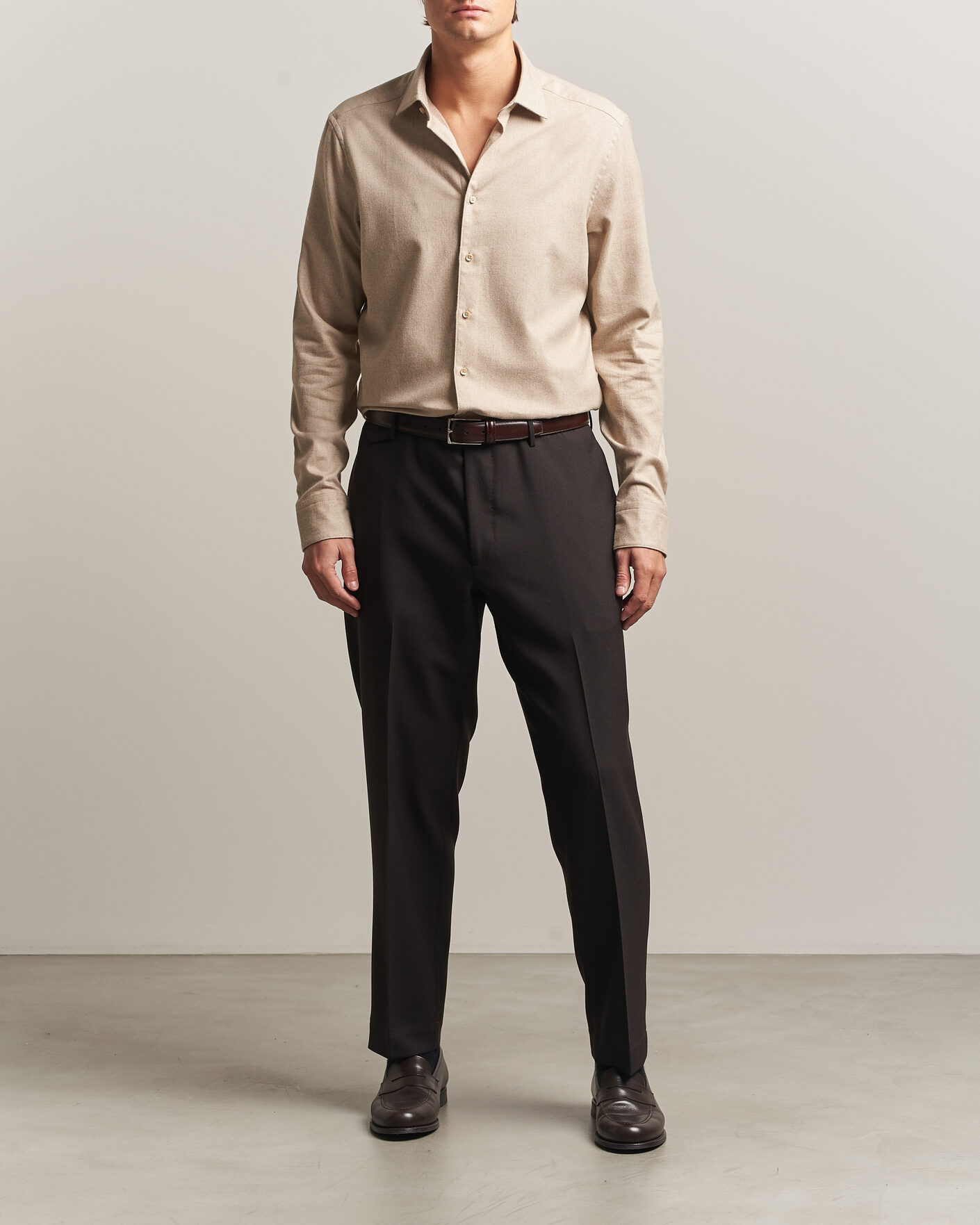Uomini | Camicie | Stenströms | Slimline Flannel Shirt Beige