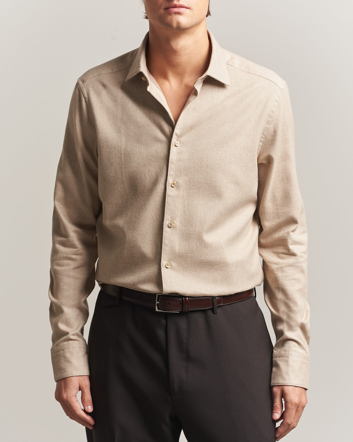Uomini | Camicie | Stenströms | Slimline Flannel Shirt Beige