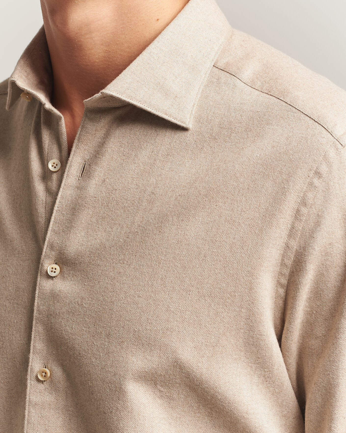 Uomini | Camicie | Stenströms | Slimline Flannel Shirt Beige