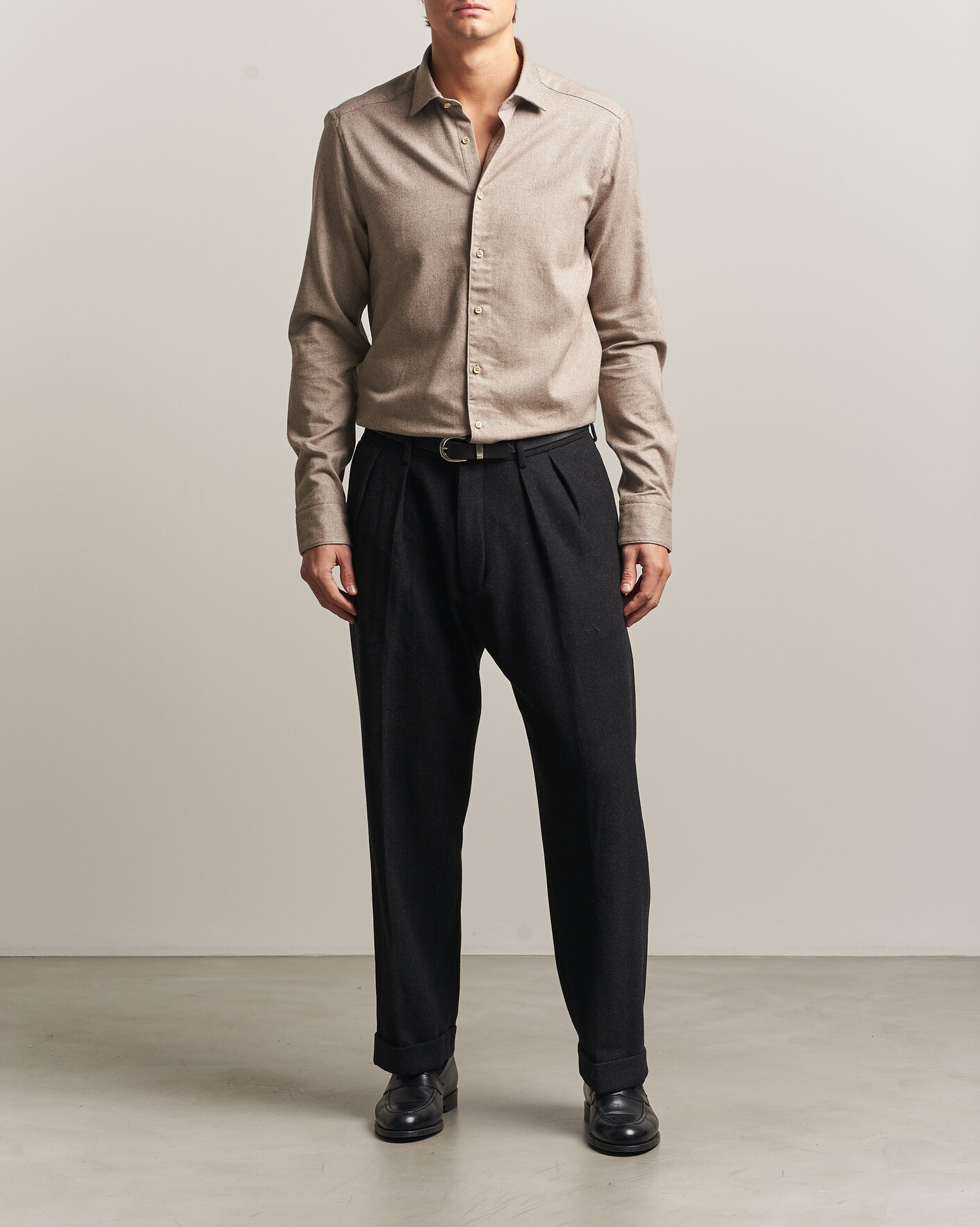 Uomini | Camicie | Stenströms | Slimline Flannel Shirt Light Brown