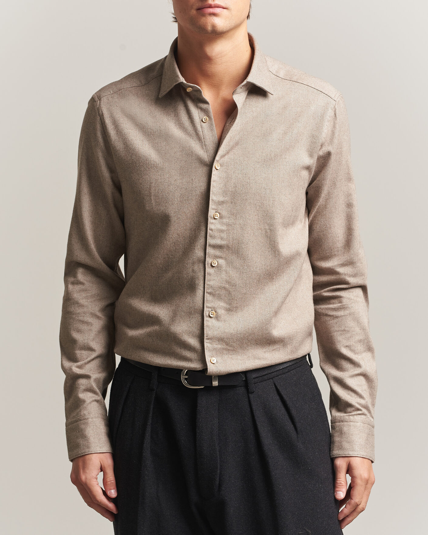 Uomini | Camicie | Stenströms | Slimline Flannel Shirt Light Brown