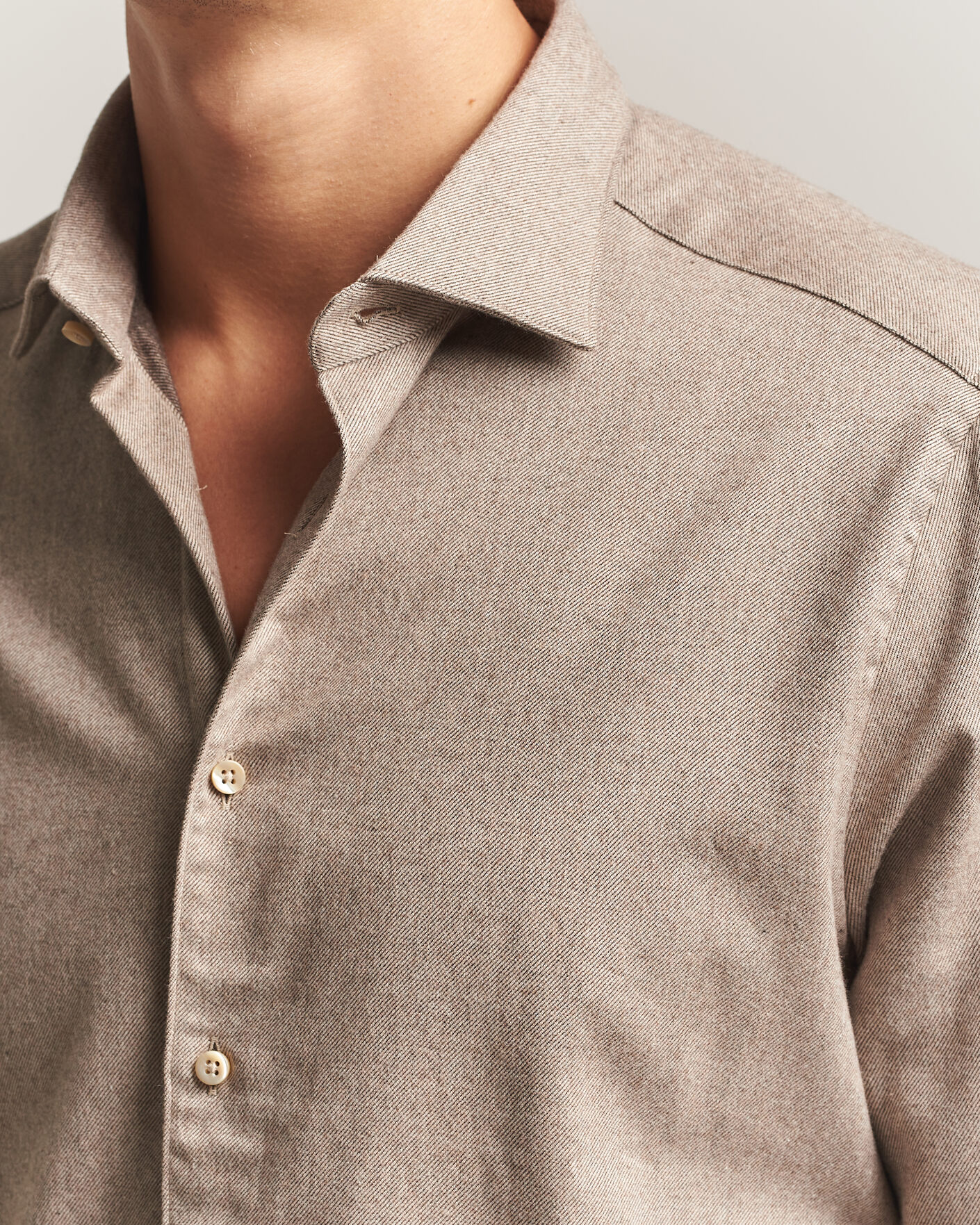 Uomini | Camicie | Stenströms | Slimline Flannel Shirt Light Brown