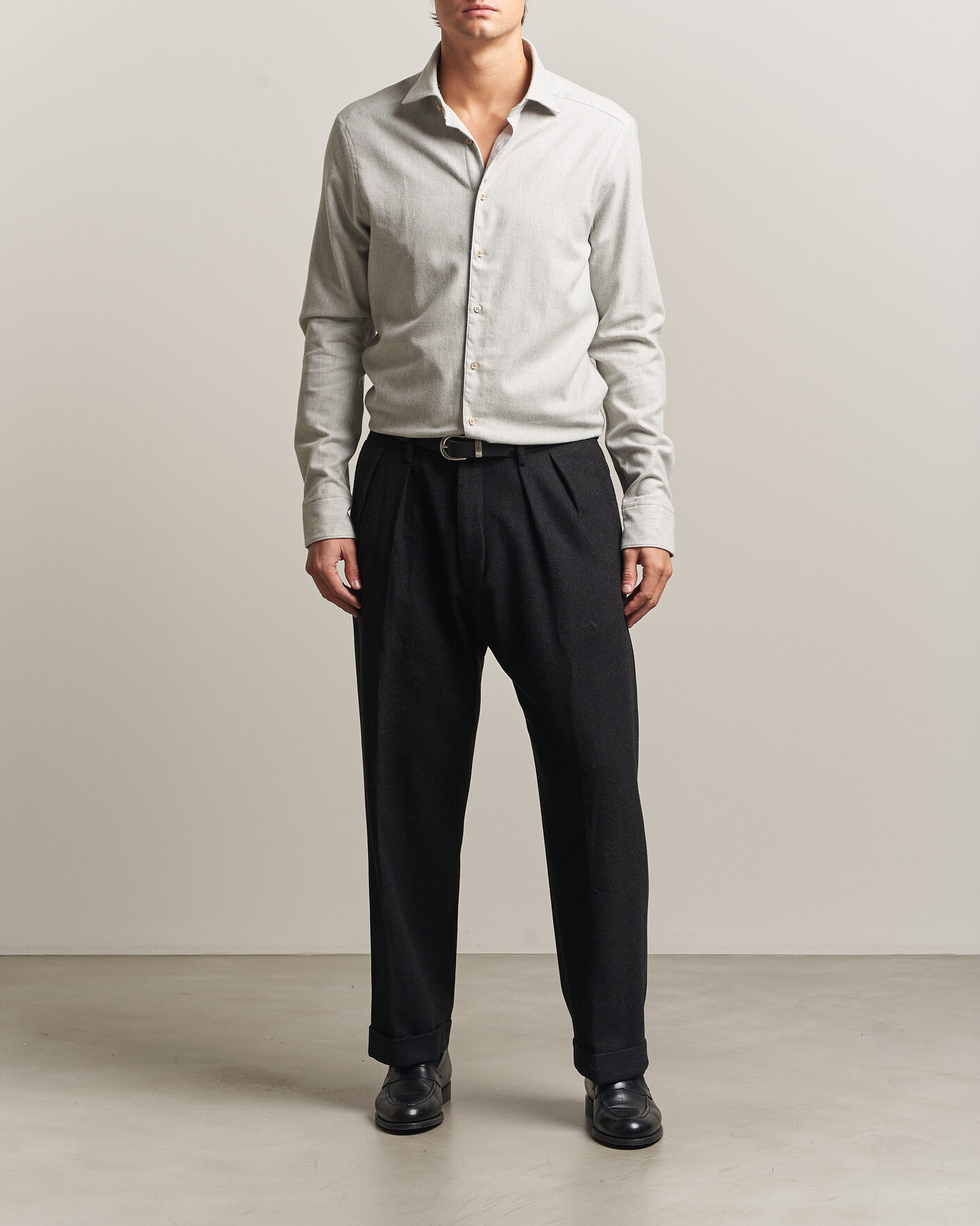Uomini | Camicie | Stenströms | Slimline Flannel Shirt Light Grey
