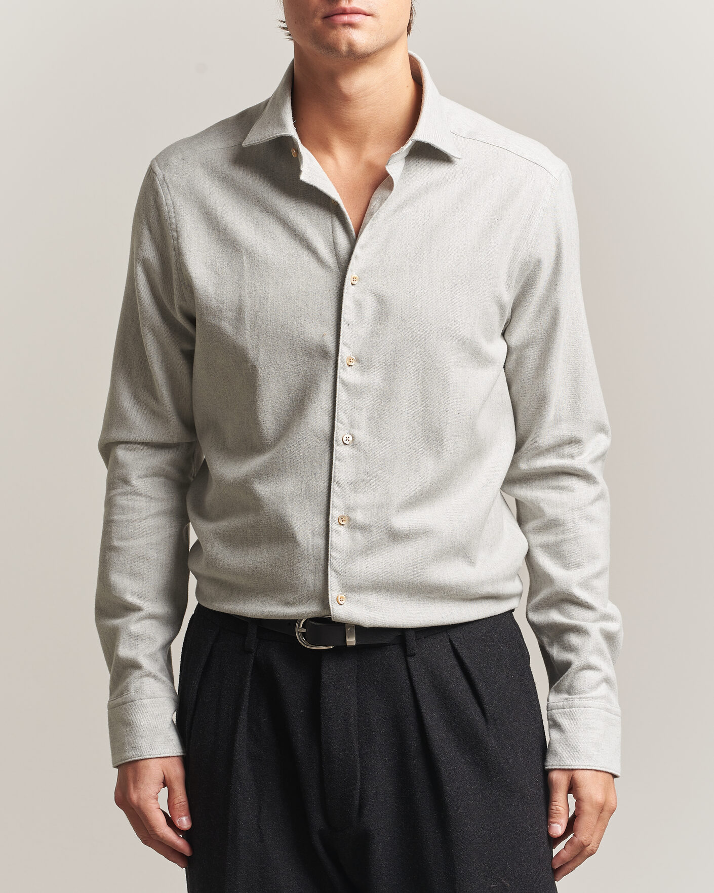Uomini | Camicie | Stenströms | Slimline Flannel Shirt Light Grey