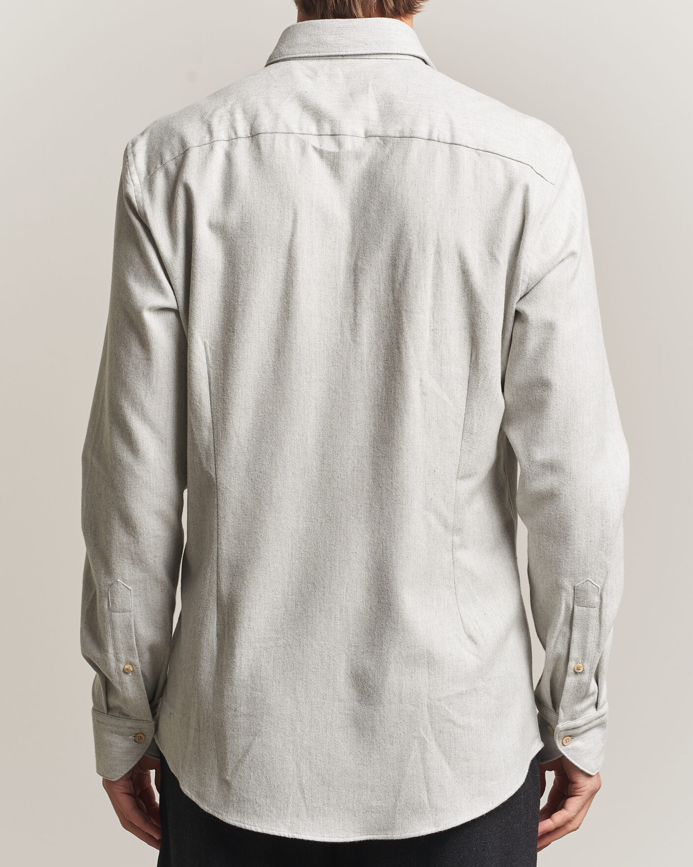 Uomini | Camicie | Stenströms | Slimline Flannel Shirt Light Grey