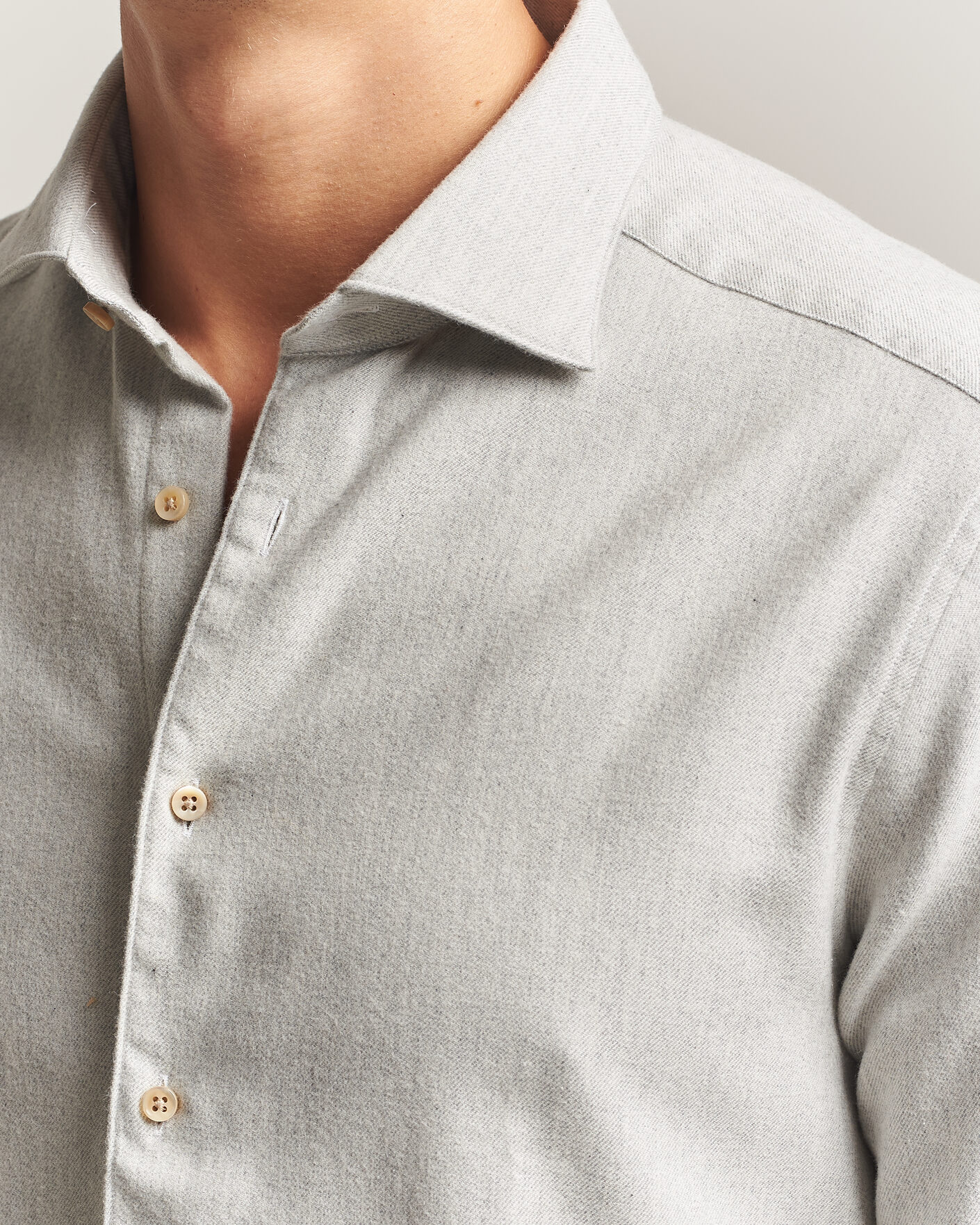 Uomini | Camicie | Stenströms | Slimline Flannel Shirt Light Grey