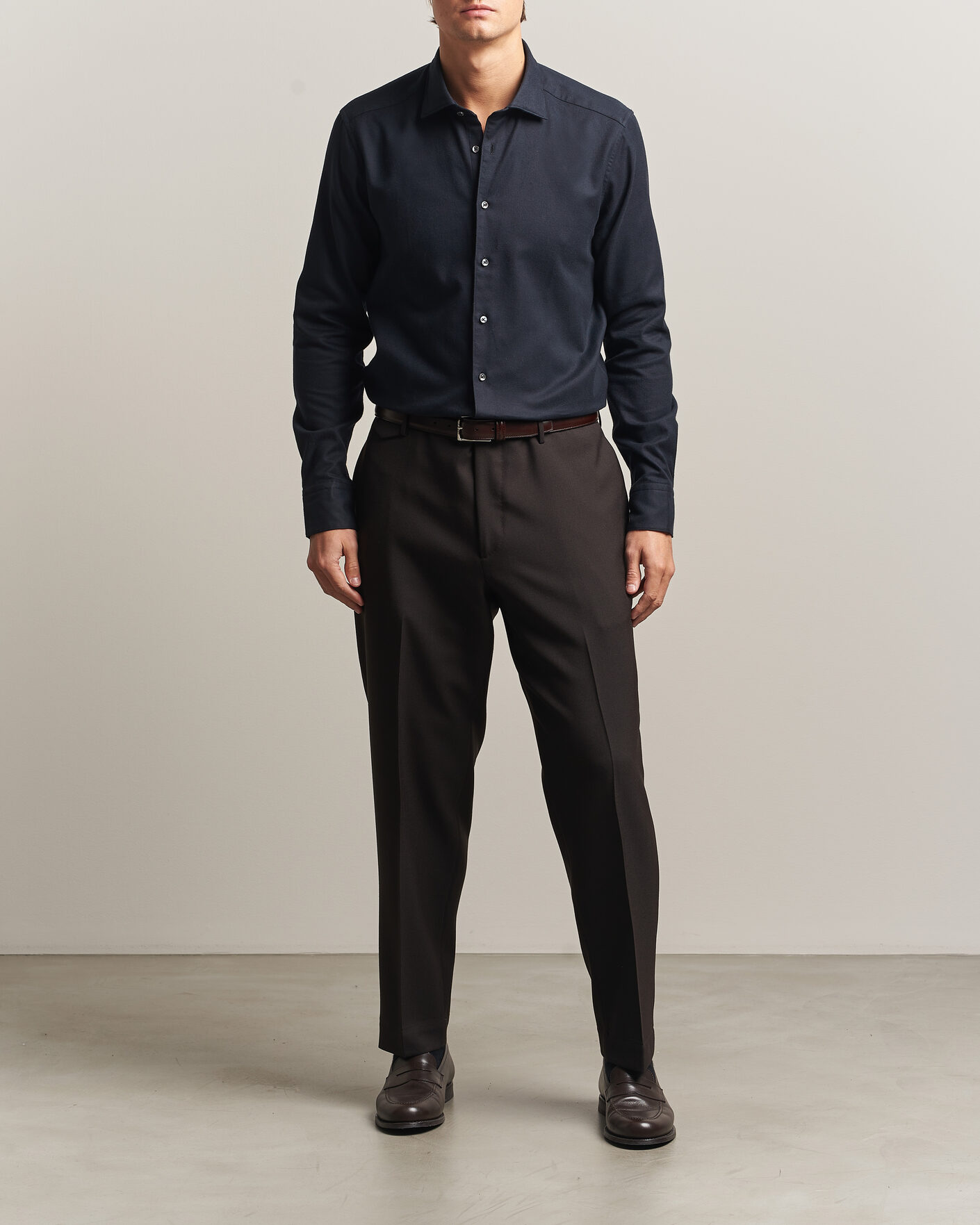 Uomini | Camicie | Stenströms | Slimline Flannel Shirt Black