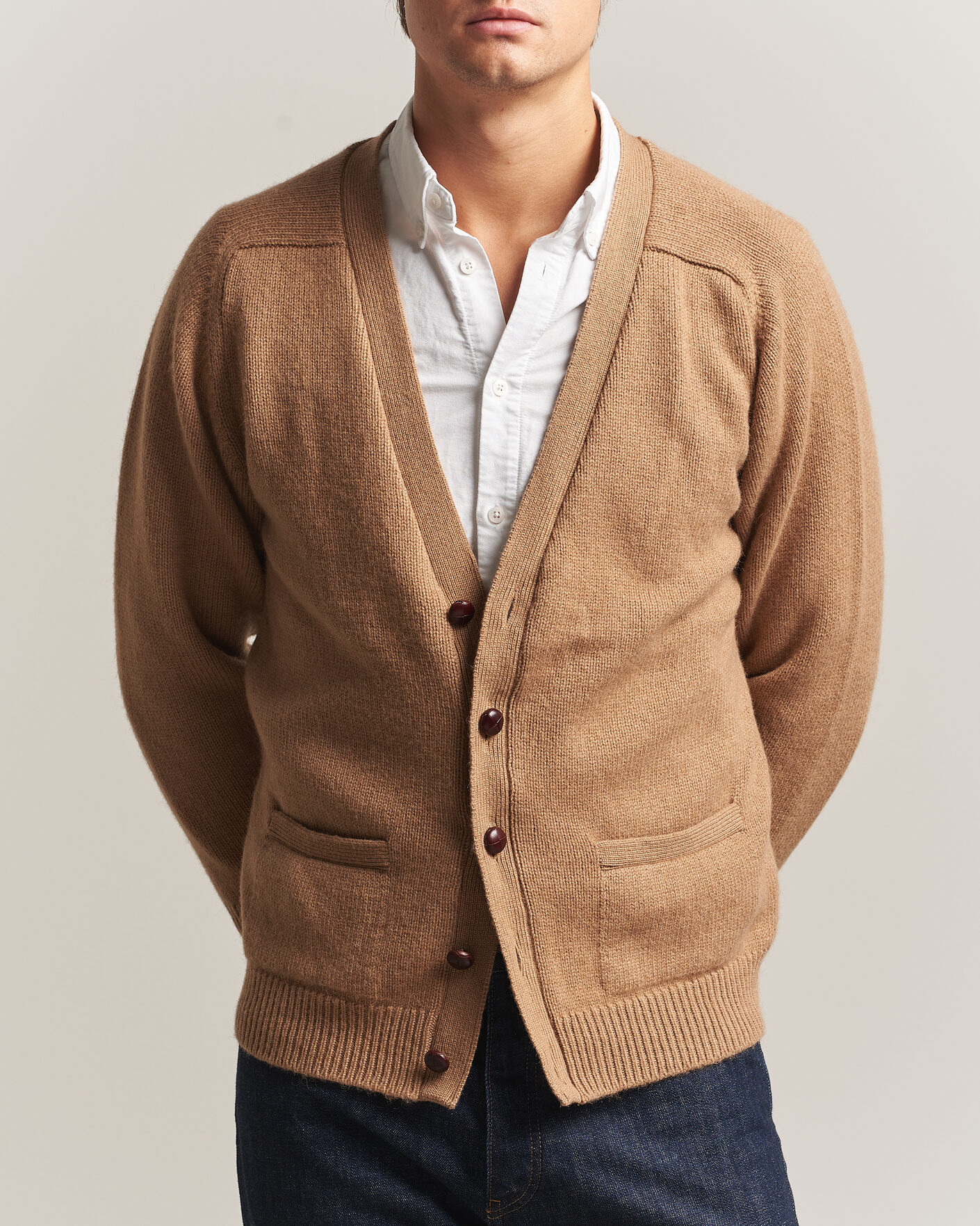 Uomini | Maglieria | William Lockie | Datchet Camelhair Cardigan Natural Brown