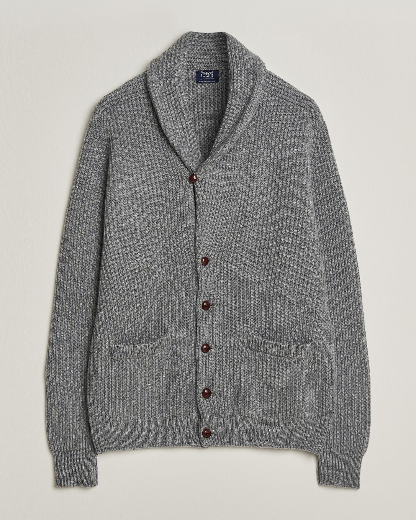 Uomini | Maglieria | William Lockie | Windsor Cashmere Shawl Cardigan Flannel Grey