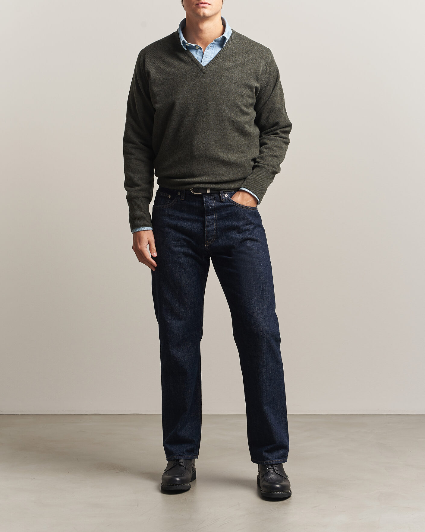 Uomini | Maglieria | William Lockie | Rob Lambswool V-Neck Seaweed