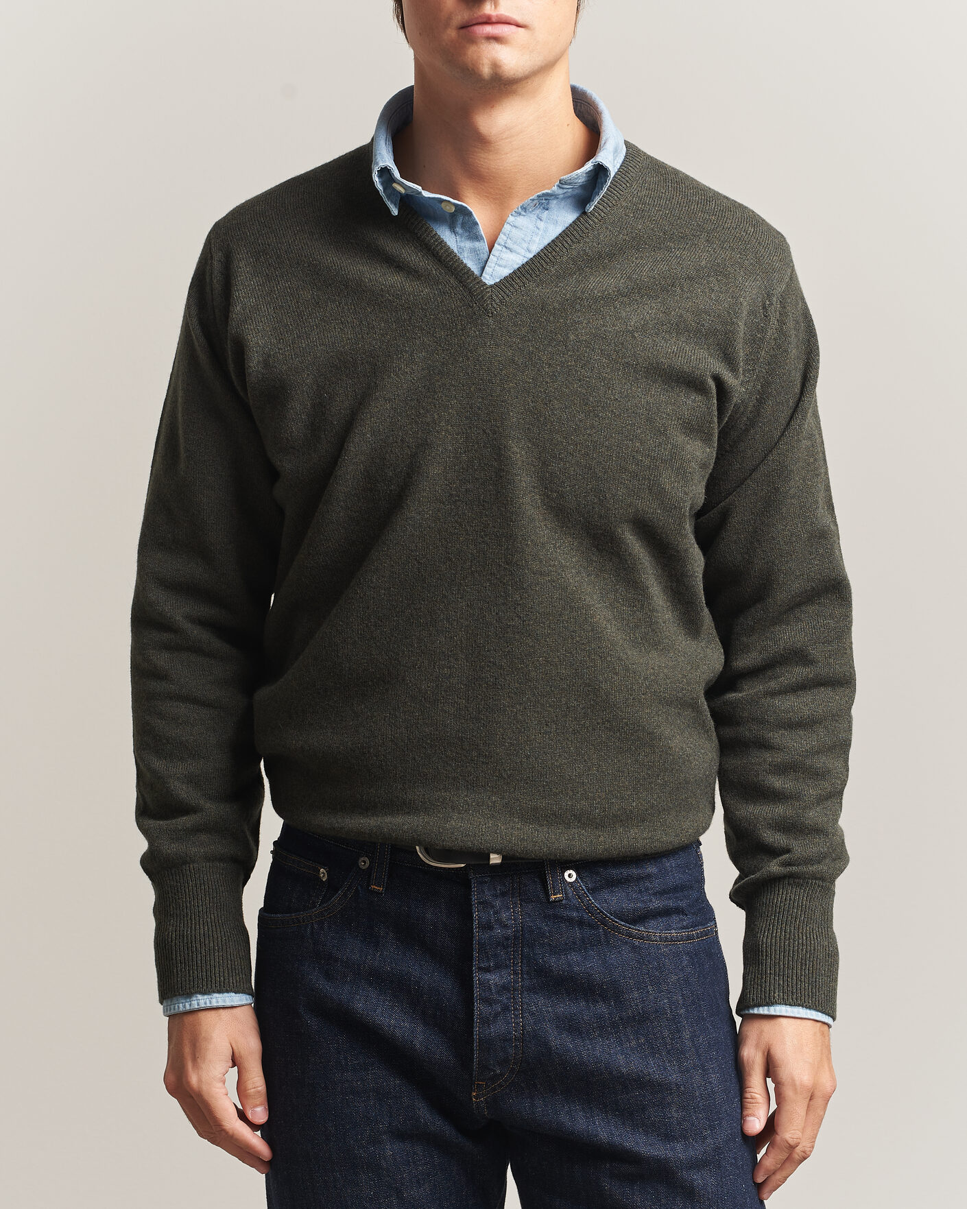 Uomini | Maglieria | William Lockie | Rob Lambswool V-Neck Seaweed