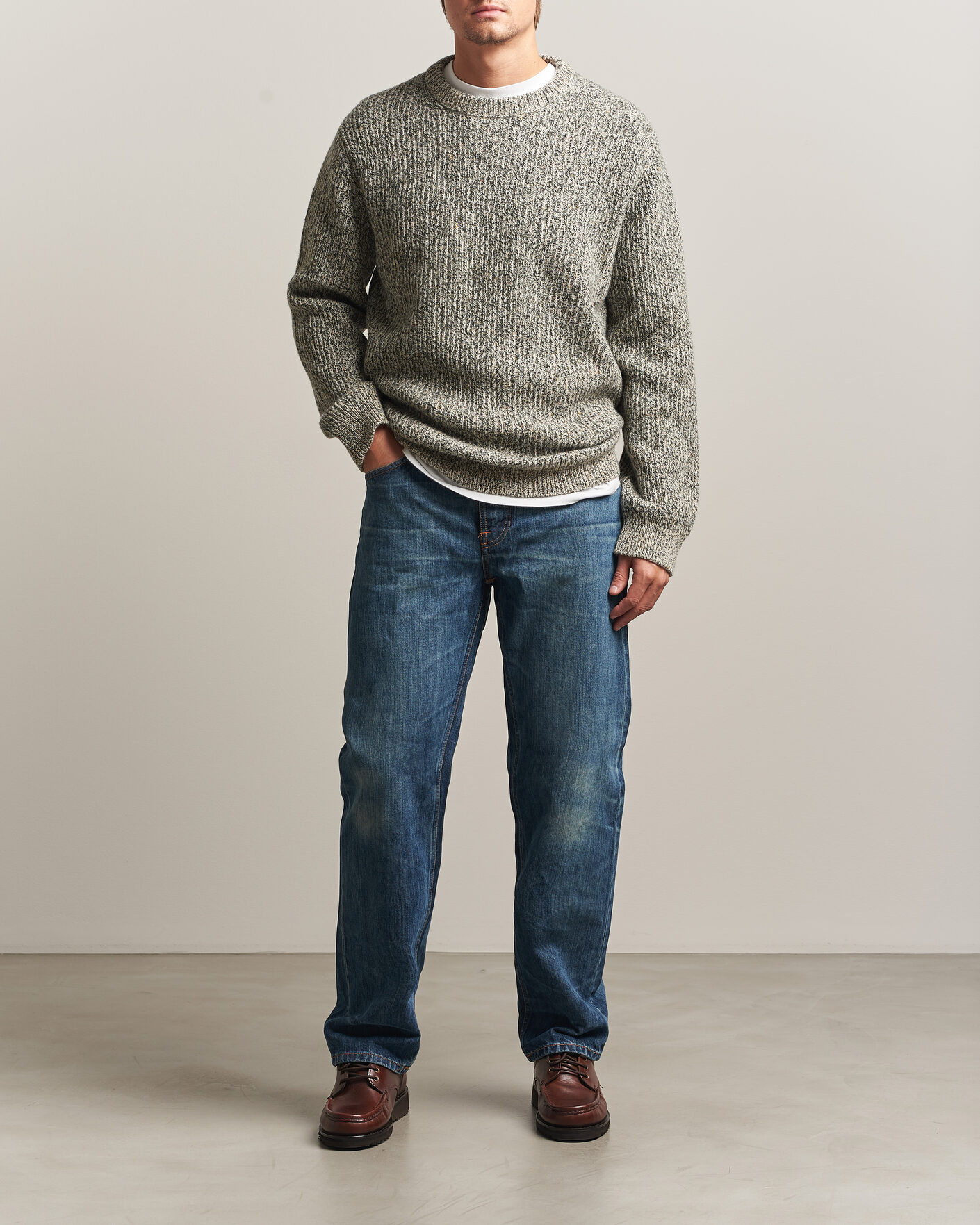 Uomini | Maglieria | Nudie Jeans | August Wool Rib Knitted Sweater Green Melange