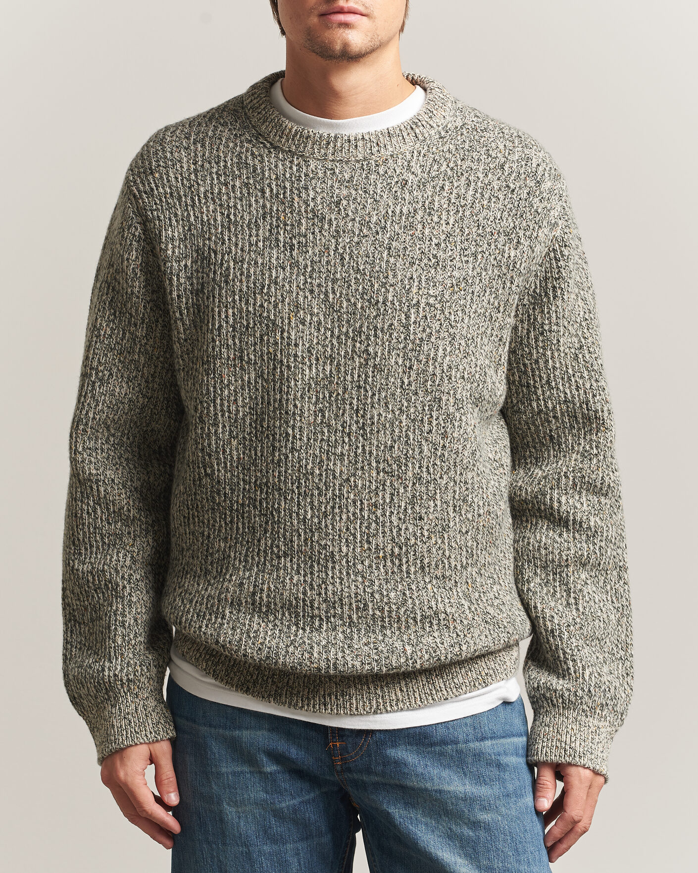 Uomini | Maglieria | Nudie Jeans | August Wool Rib Knitted Sweater Green Melange