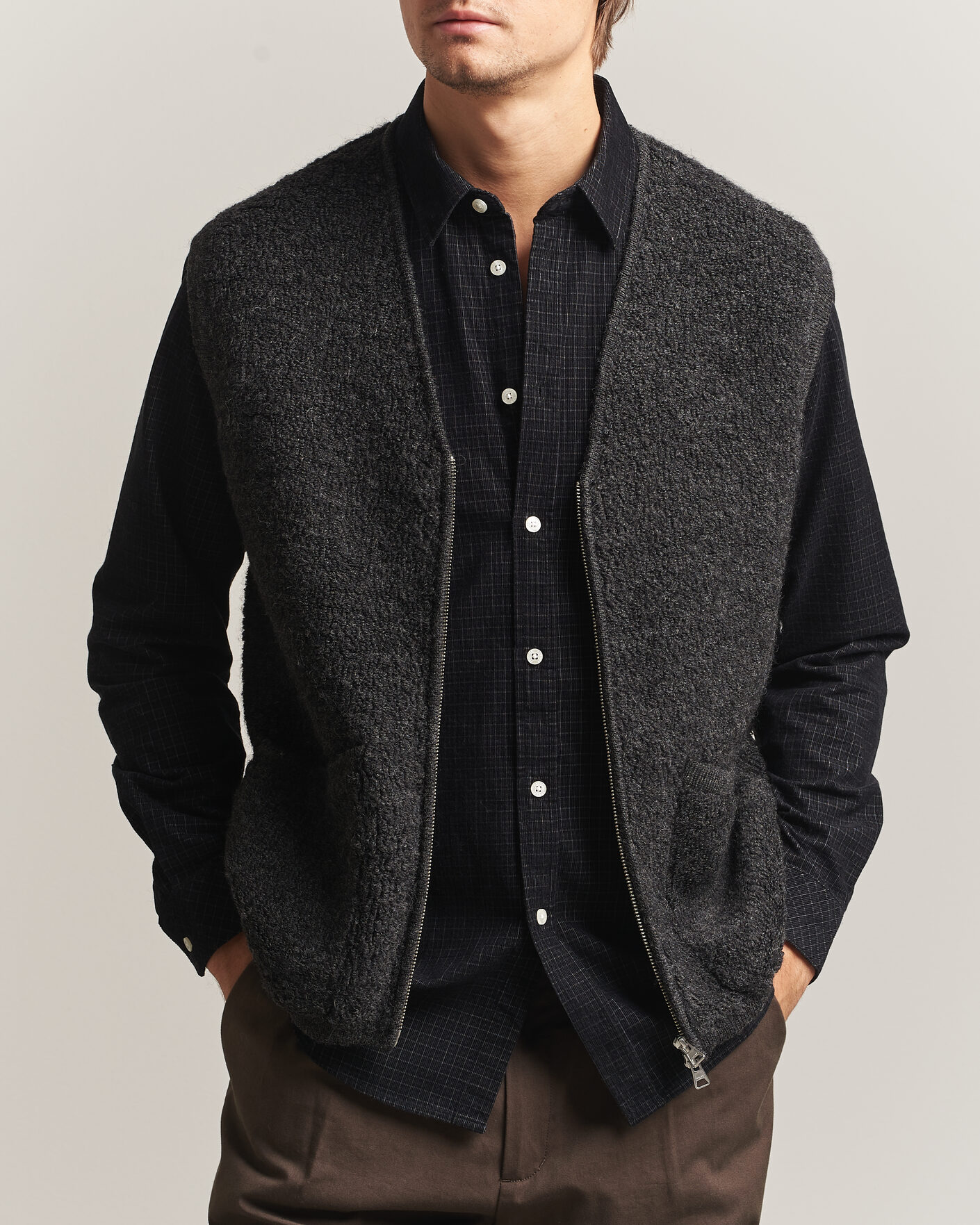Uomini | Gilet | NN07 | Mads Wool Fleece Vest Antracite Melange