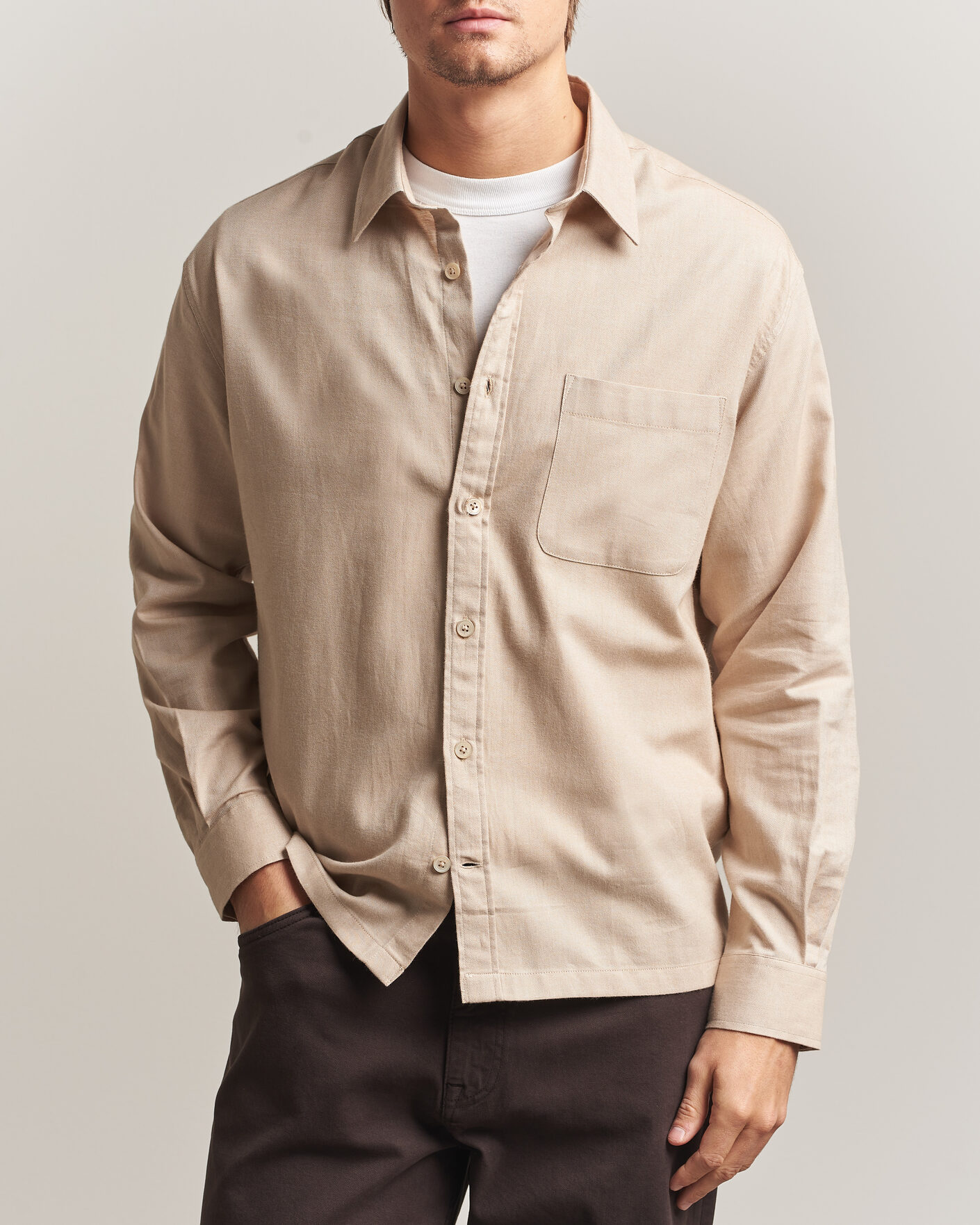 Uomini | Camicie | NN07 | Deon Brushed Light Flannel Shirt Desert Khaki