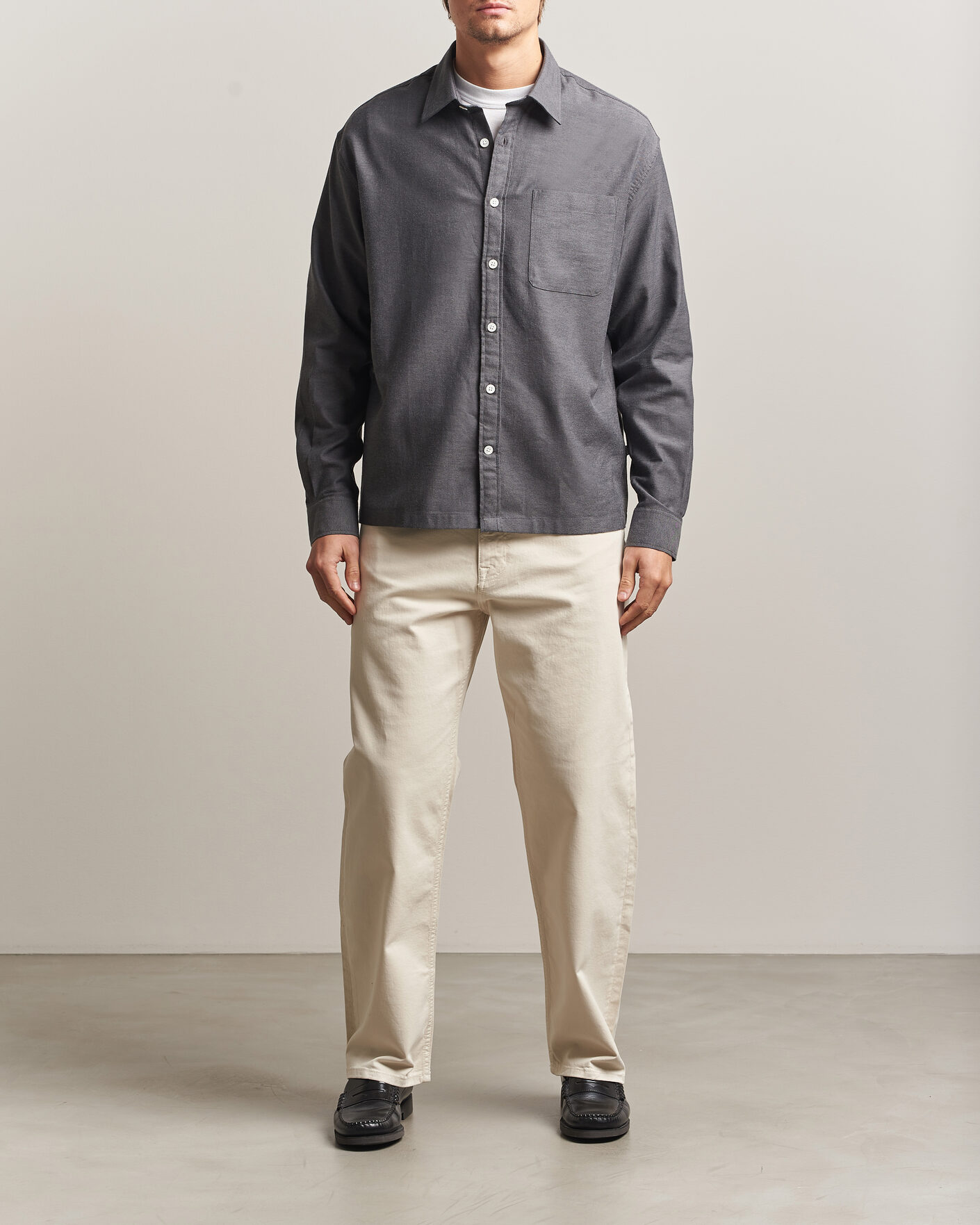 Uomini | Camicie | NN07 | Deon Brushed Light Flannel Shirt Dark Grey