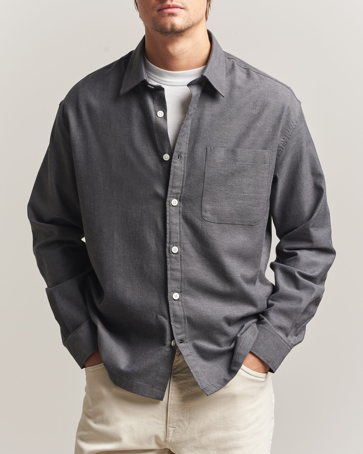 Uomini | Camicie | NN07 | Deon Brushed Light Flannel Shirt Dark Grey