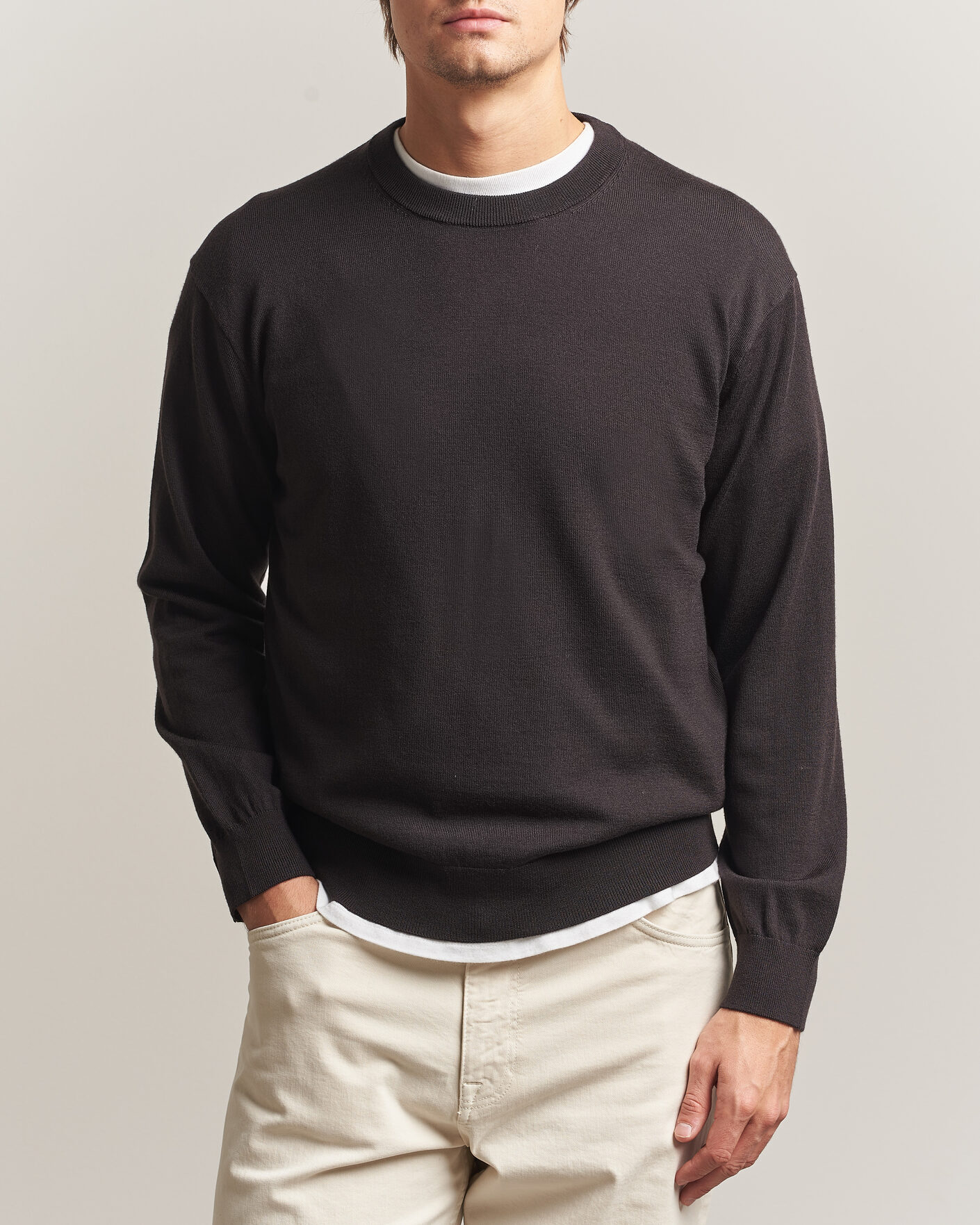 Uomini | Maglieria | NN07 | Nate Wool Knitted Crew Neck Deep Truffle