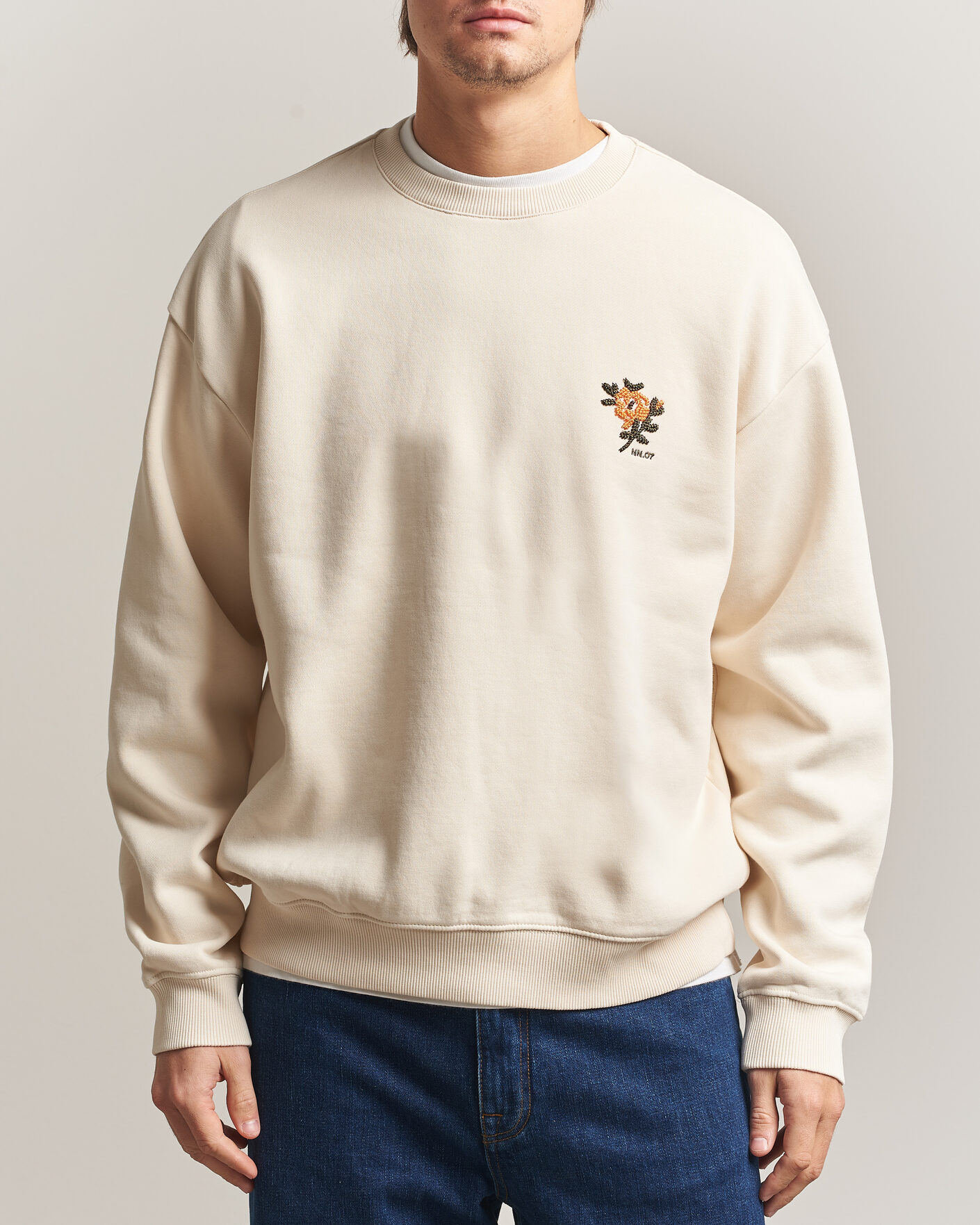 Uomini | Maglieria | NN07 | David Embroidered Sweatshirt Ivory