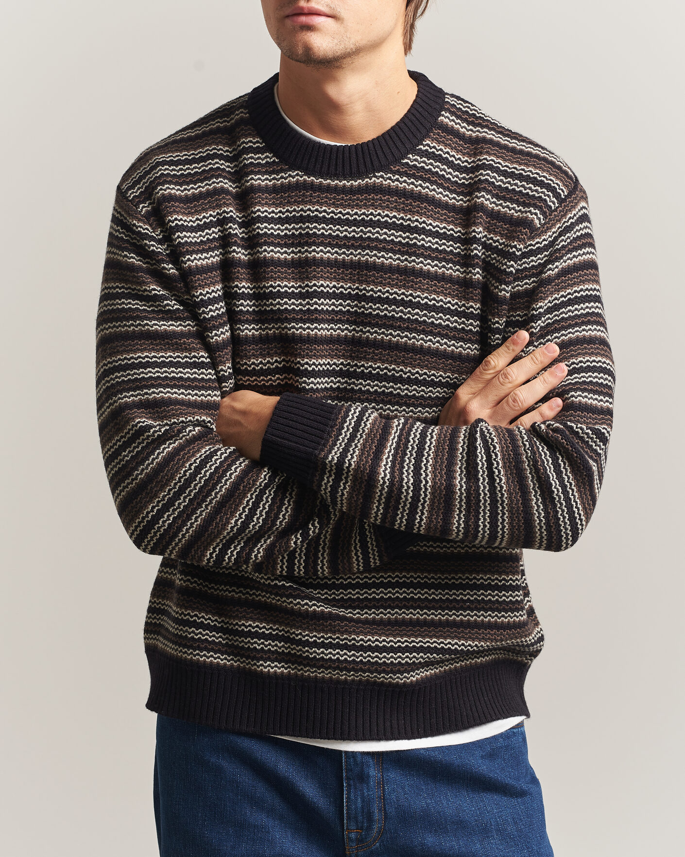 Uomini | Maglieria | NN07 | Russel Wool/Cotton Striped Sweater Black Multi