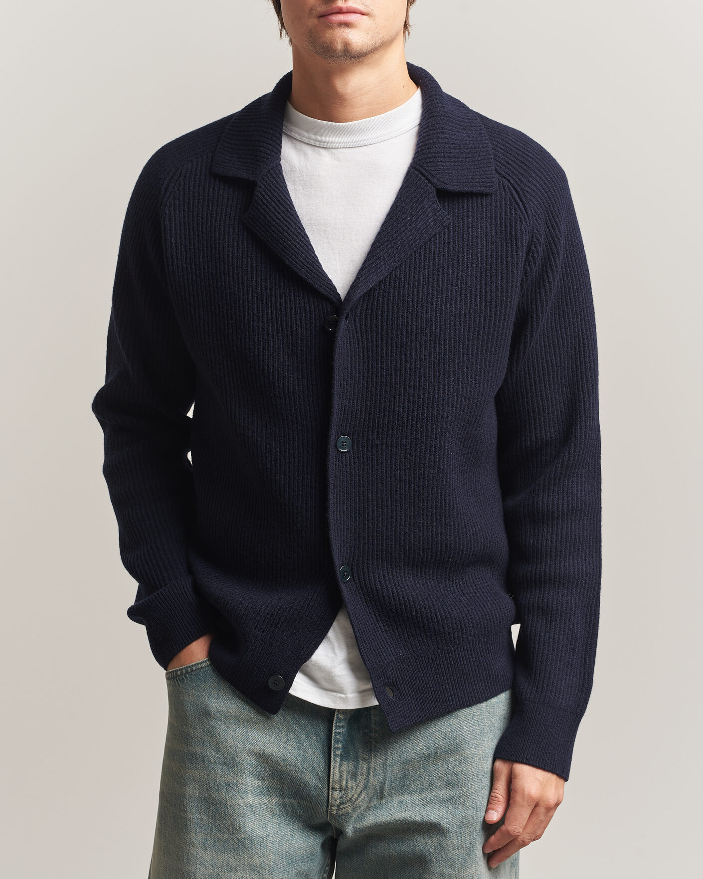 Uomini | Maglieria | NN07 | Shane Wool Knitted Cardigan Navy Blue