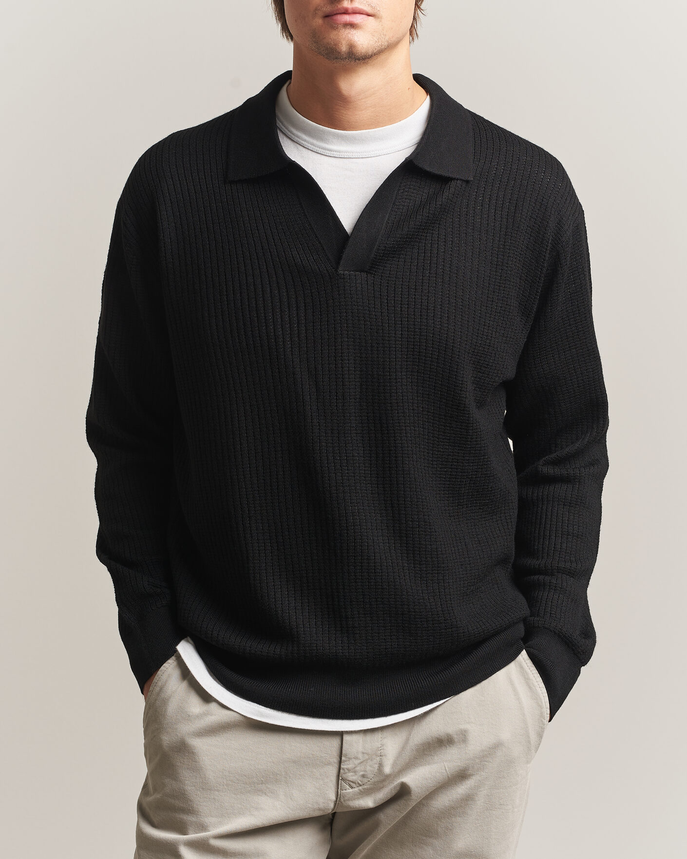 Uomini | Maglieria | NN07 | Nate Wool Knitted Polo Black