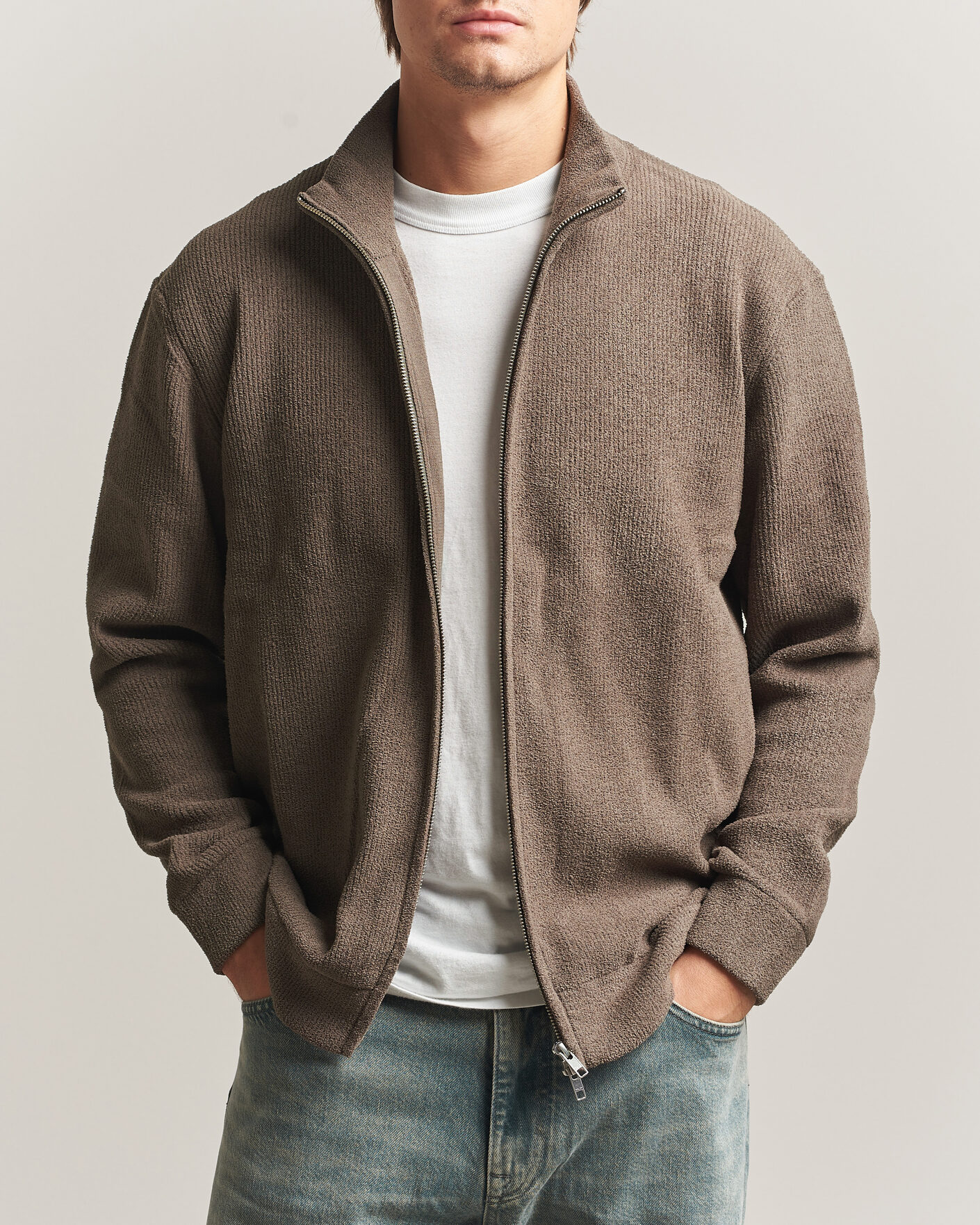 Uomini | Maglieria | NN07 | Danny Rib Knitted Full Zip Mable Husk