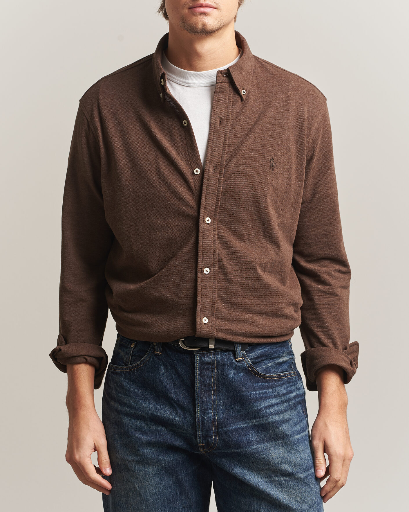 Uomini | Polo | Polo Ralph Lauren | Featherweight Mesh Shirt Nutmeg Brown Heather